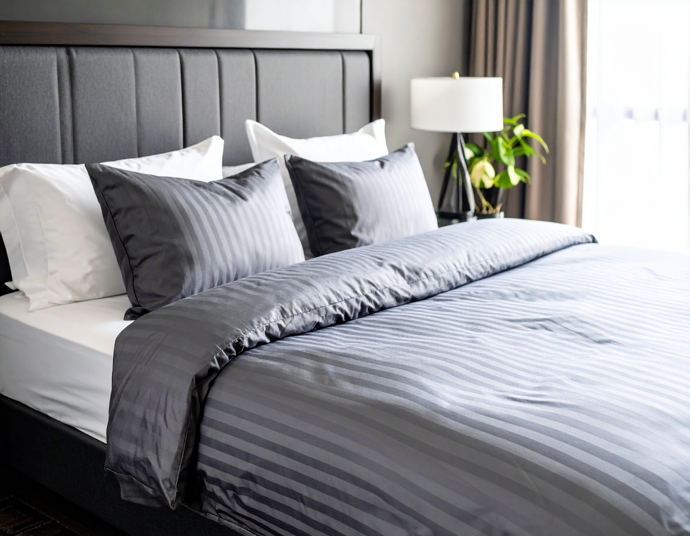 Light Grey Stripe | Duvet Set | 100% Cotton Sateen *READ DESCRIPTION*
