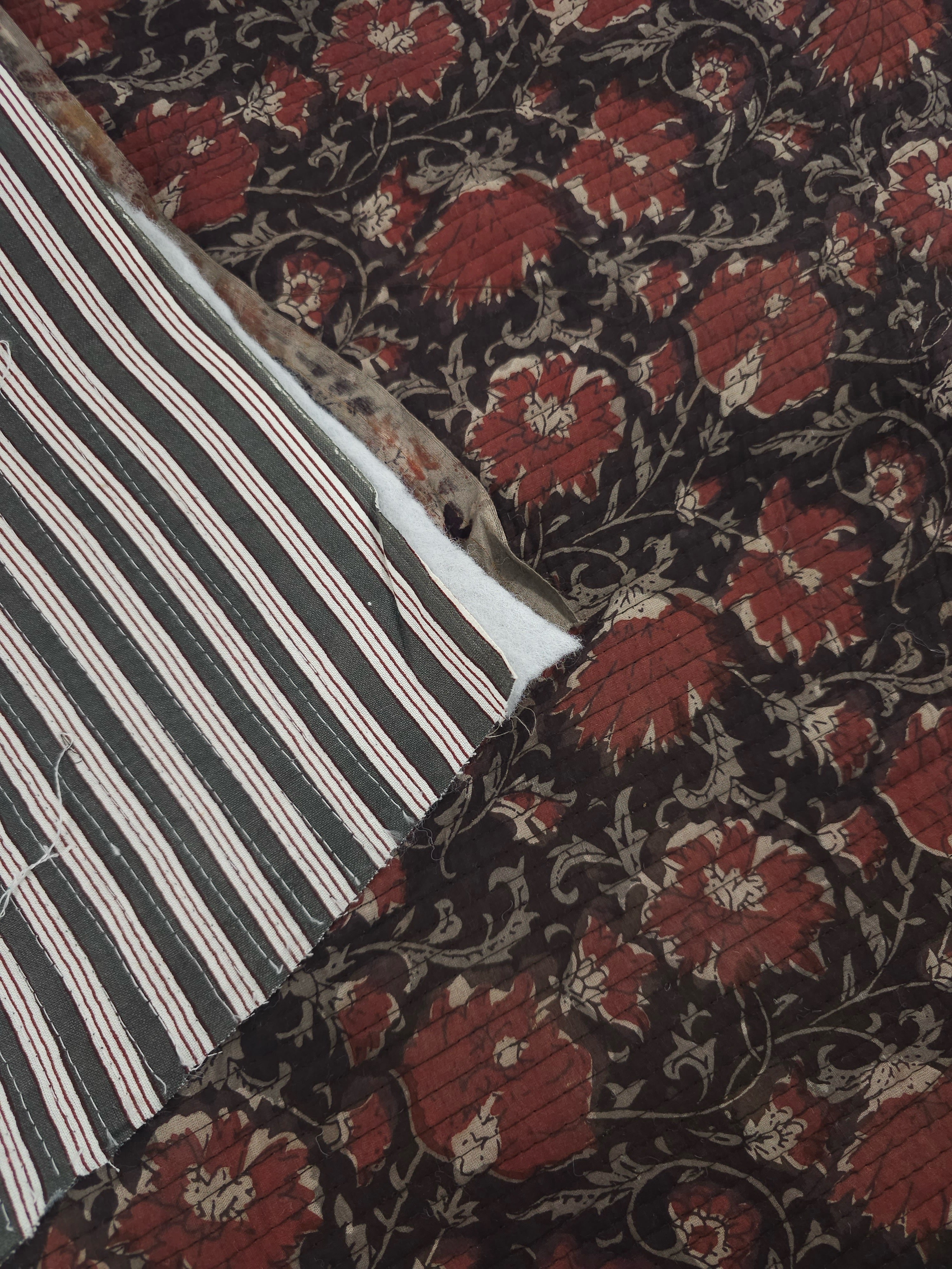 Brown/Burgundy Vintage Floral Quilted Block Print