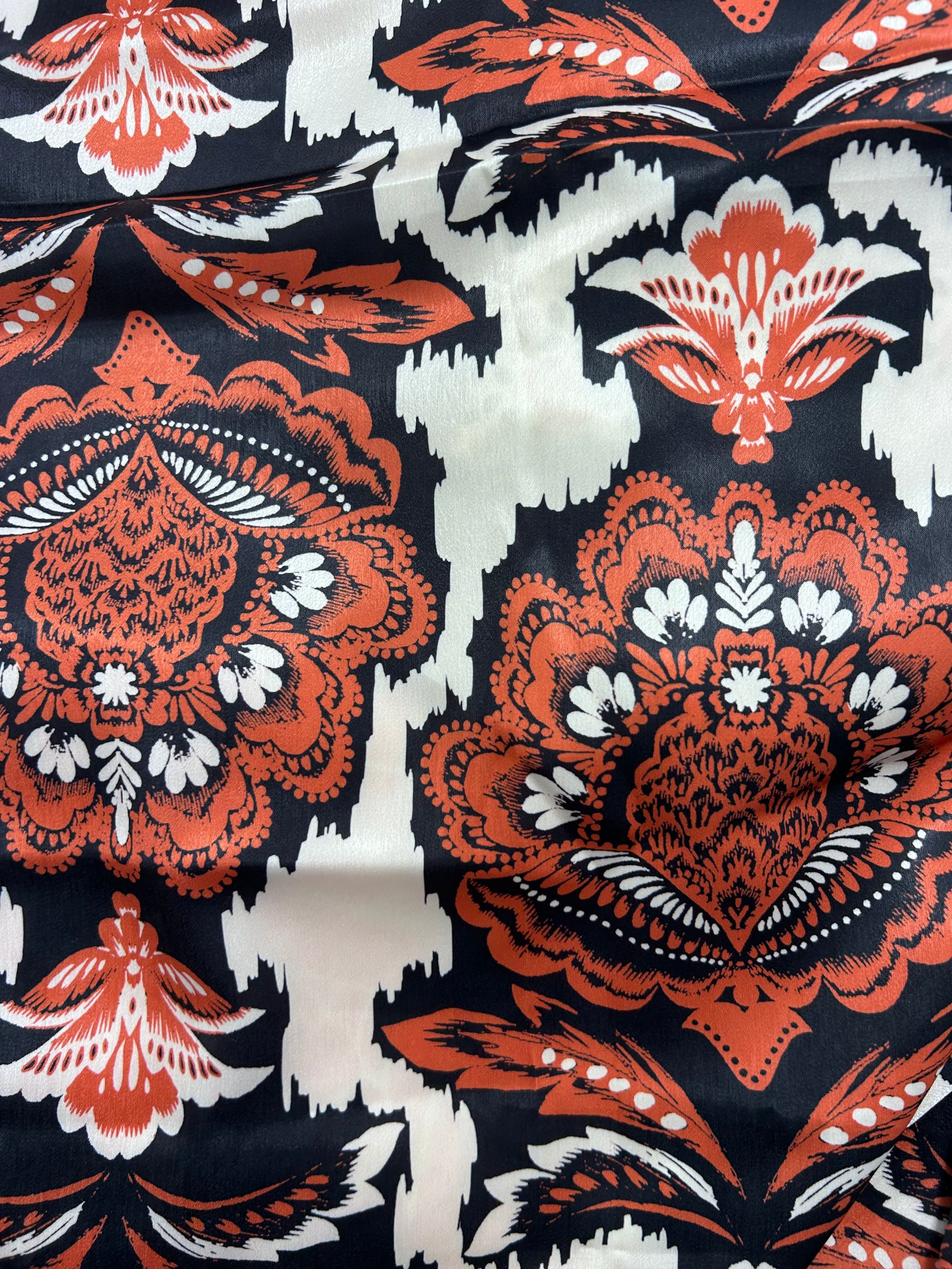 White/Orange Abstract Poly Satin - 2.4m Piece