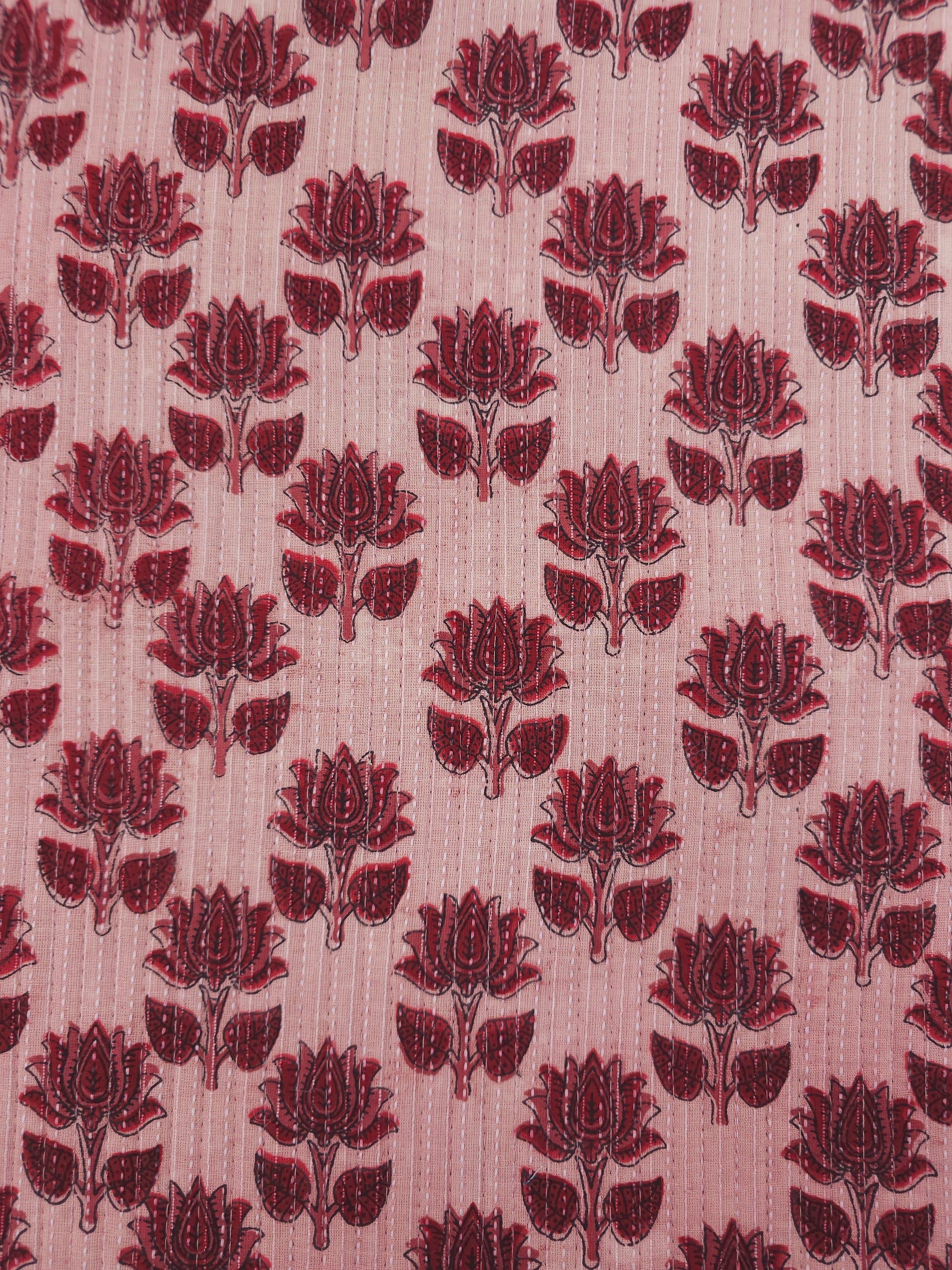 Powder Pink/Deep Red Venus Flower Quilted Block Print