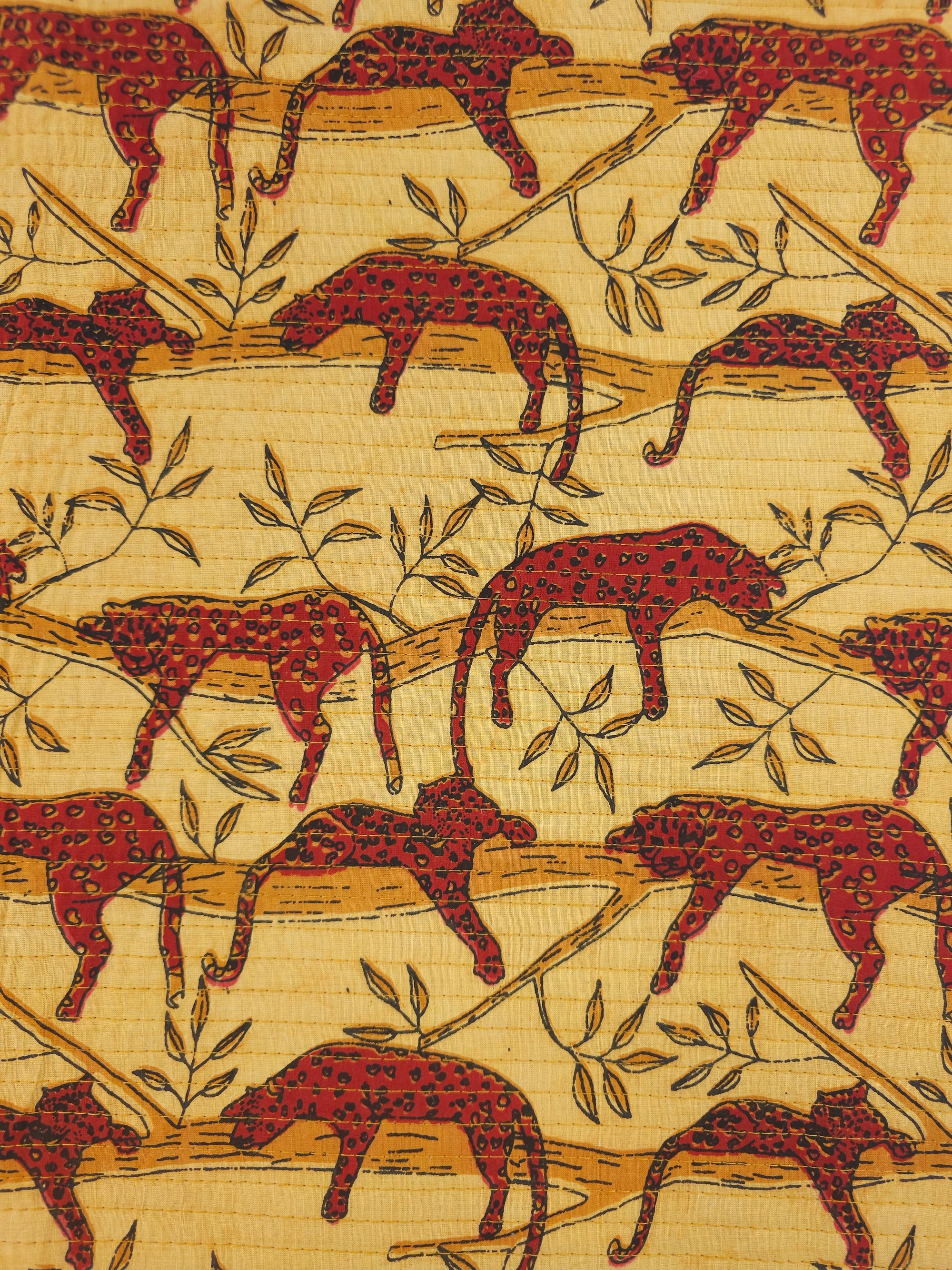 Red/Marigold Lurking Leopard Quilted Block Print