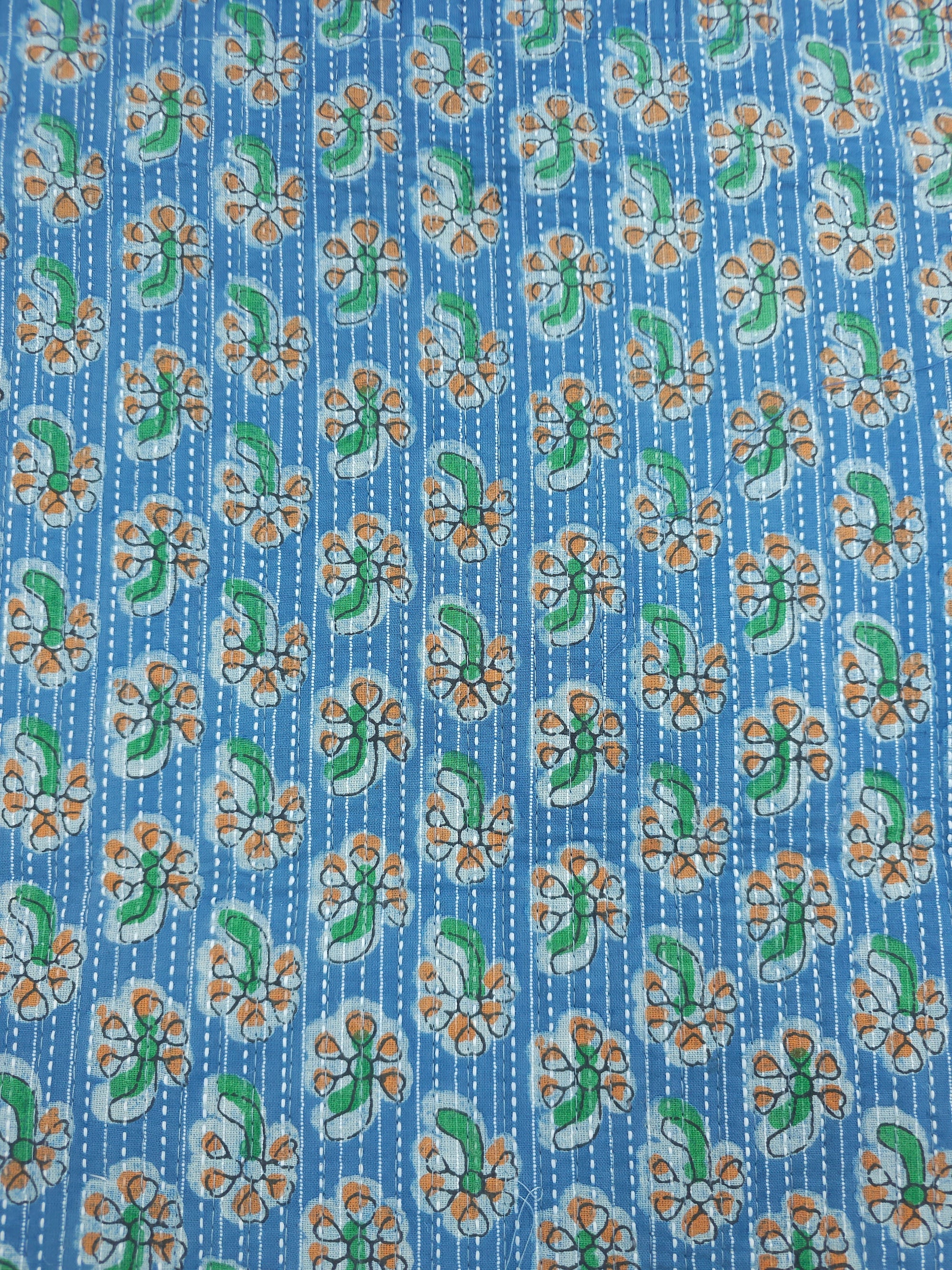 Light Blue/Orange Cactus Flower Quilted Block Print