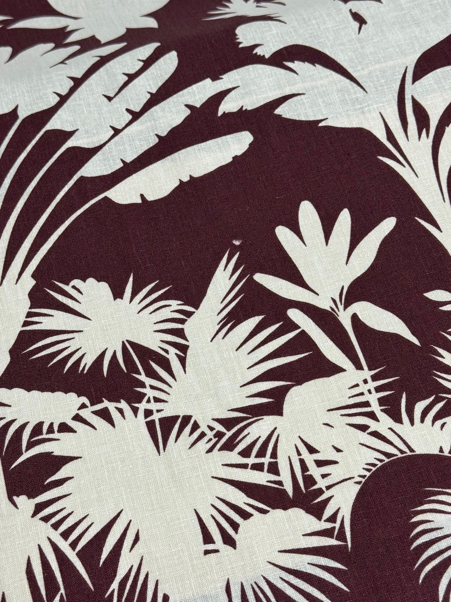 Burgundy Palm Tree 100% Linen *DEFECT*