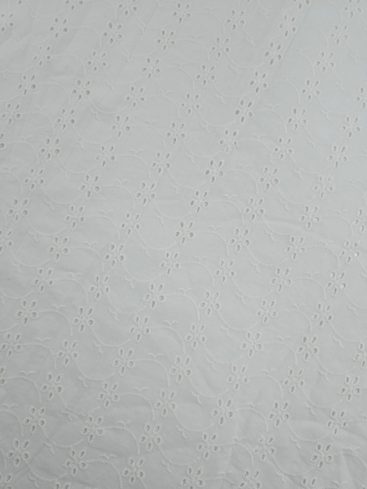 White Small Flower Wave Cambric Cotton Broderie Anglaise