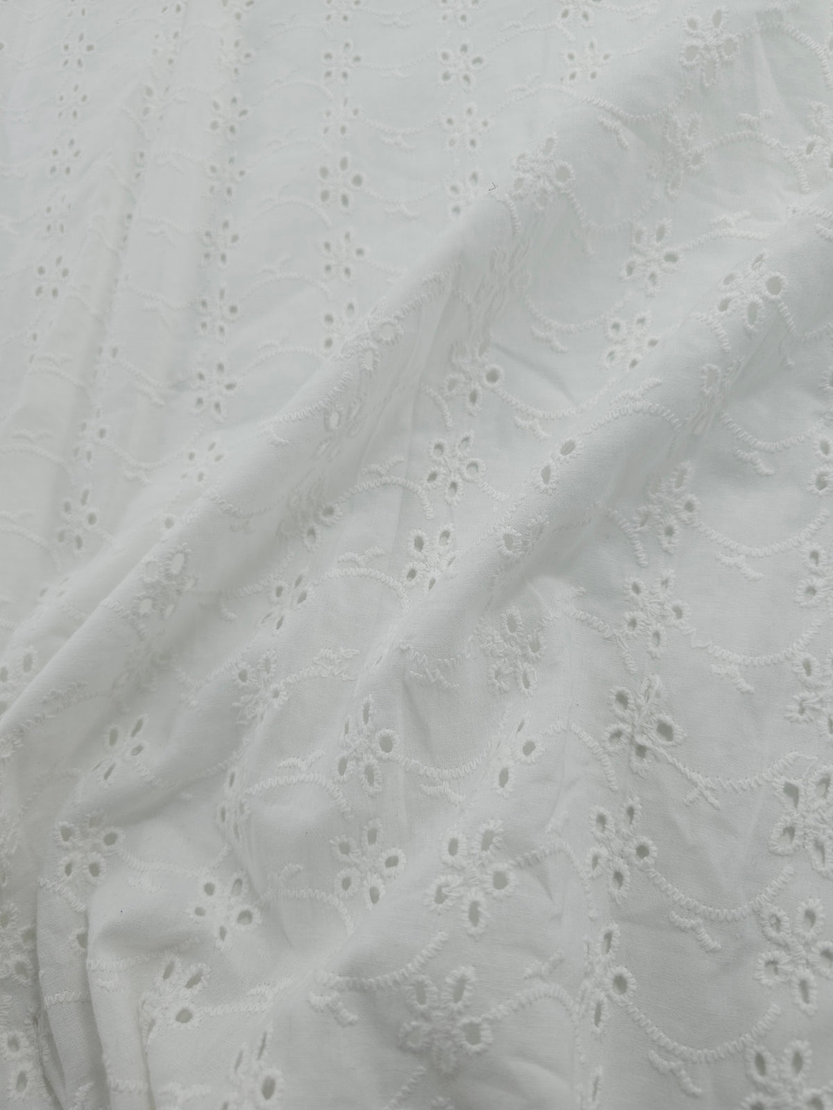 White Small Flower Wave Cambric Cotton Broderie Anglaise