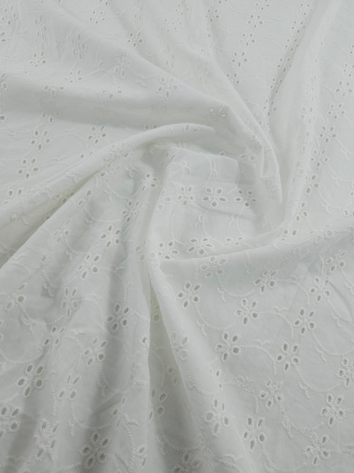 White Small Flower Wave Cambric Cotton Broderie Anglaise