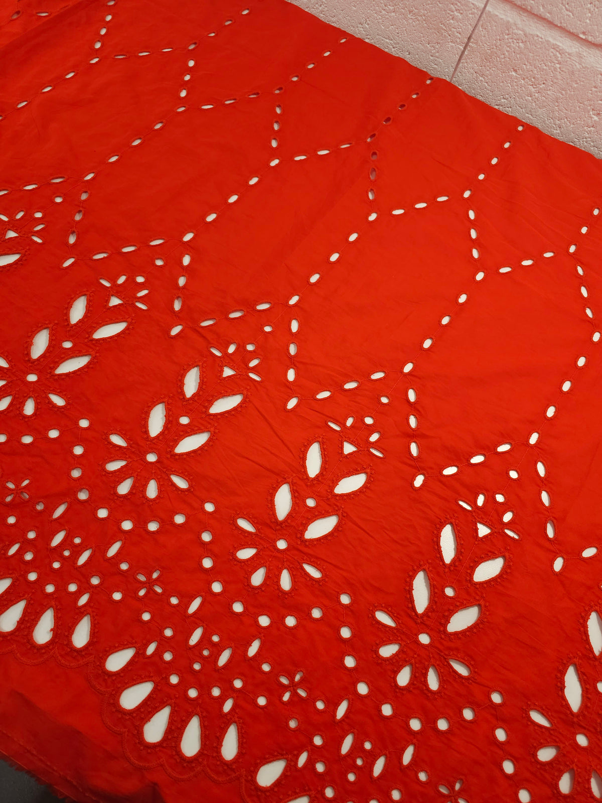 Red Tapestry Border Cotton Poplin Broderie Anglaise