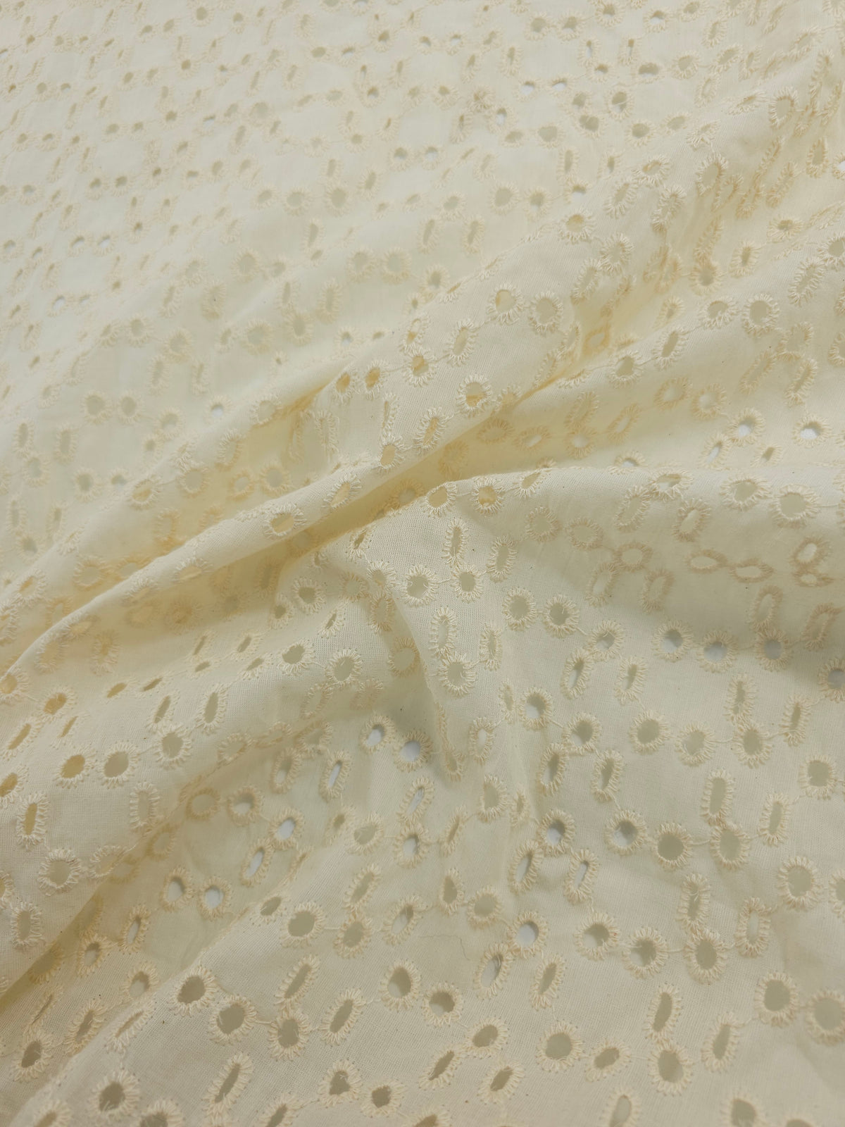 Creamy Beige Eyelet Natural Lightweight Cotton Broderie Anglaise