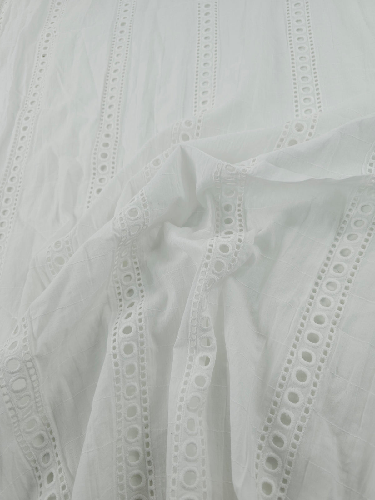 White Circle Stripe Lightweight Cotton Broderie Anglaise