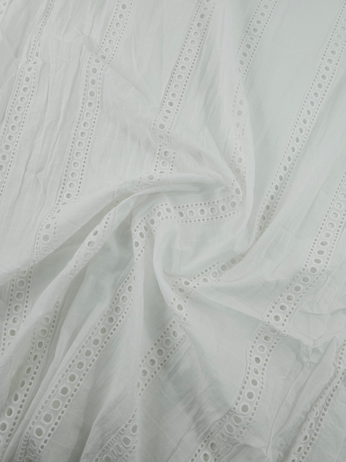White Circle Stripe Lightweight Cotton Broderie Anglaise
