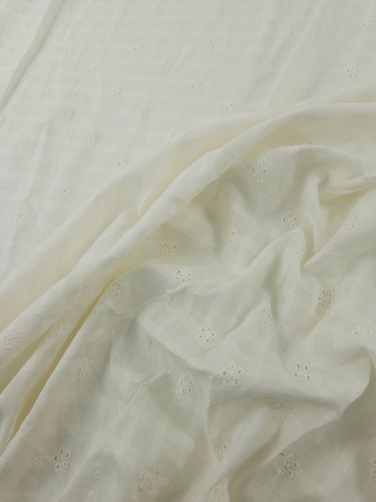 Light Cream Ditsy Floral Grid Cotton Broderie Anglaise