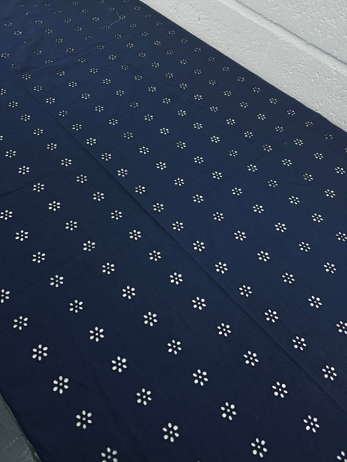 Dark Navy Daisy Border Lightweight Cotton Broderie Anglaise