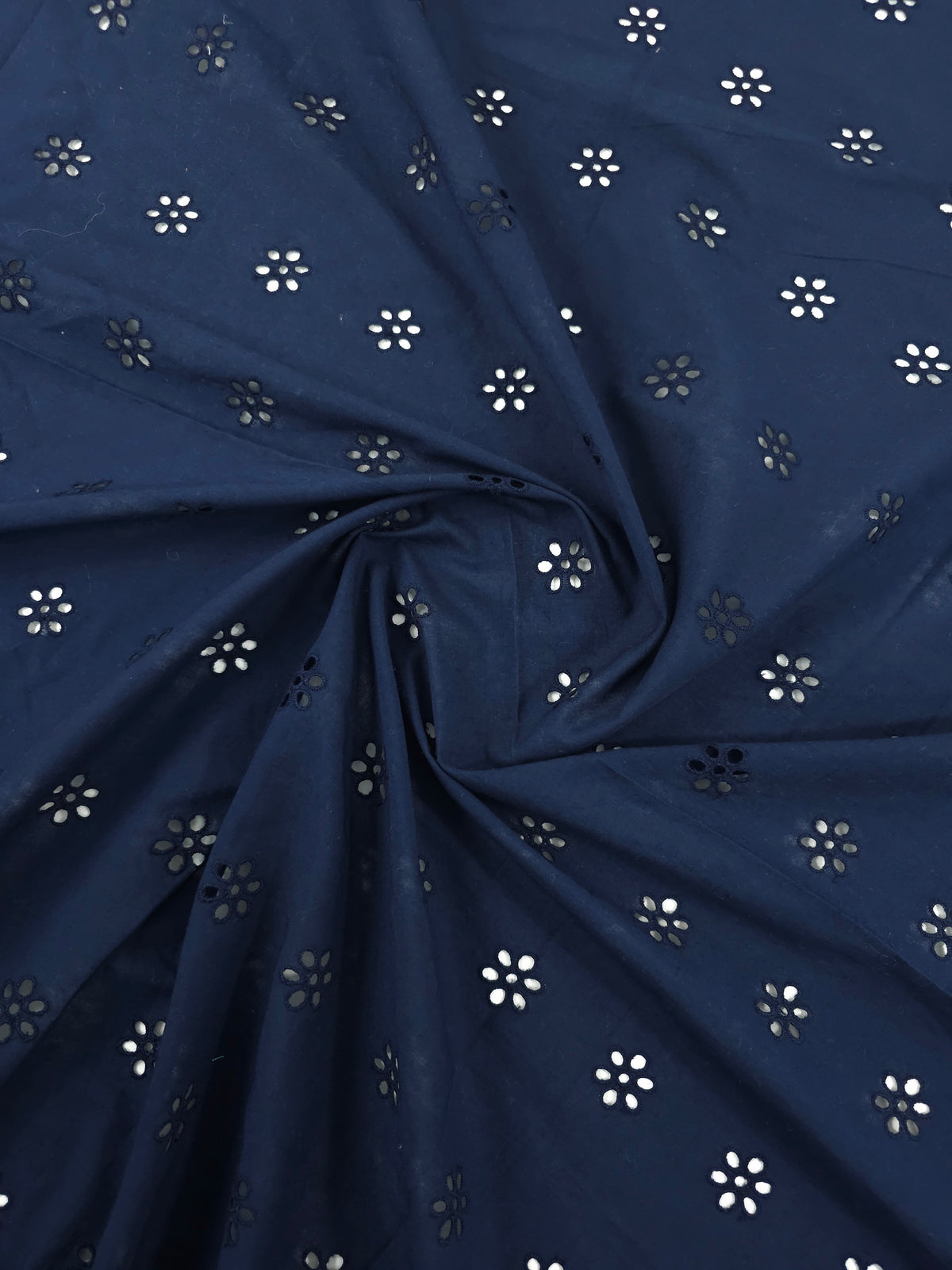 Dark Navy Daisy Border Lightweight Cotton Broderie Anglaise