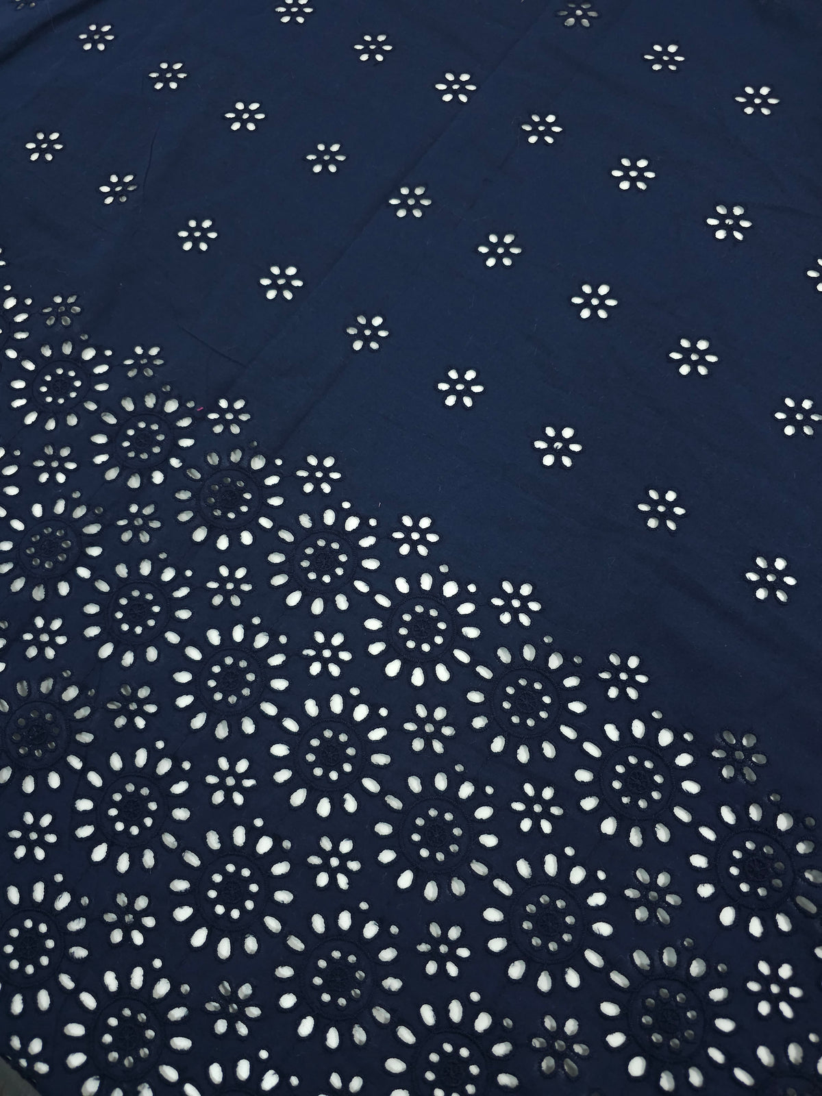 Dark Navy Daisy Border Lightweight Cotton Broderie Anglaise
