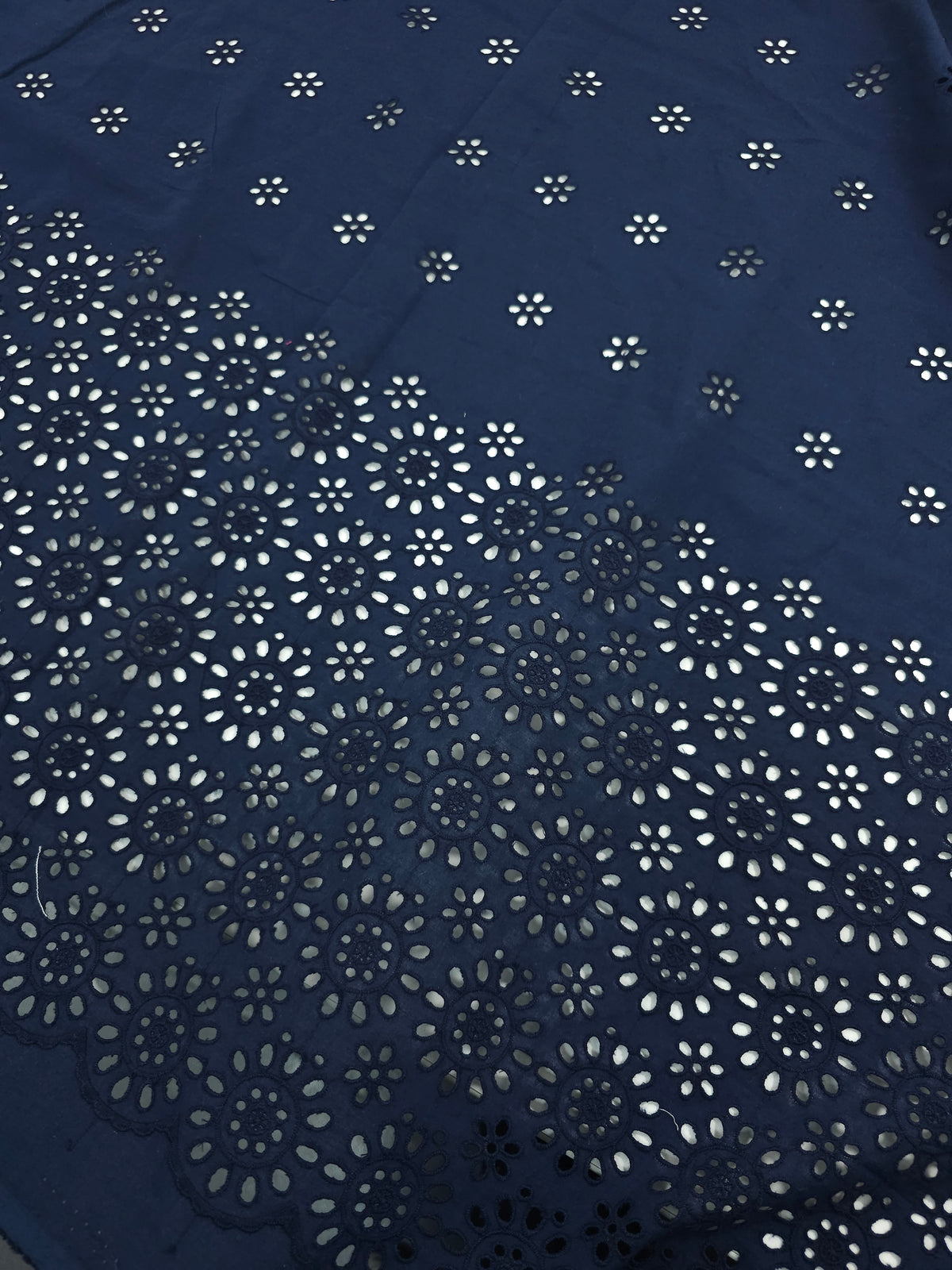 Dark Navy Daisy Border Lightweight Cotton Broderie Anglaise