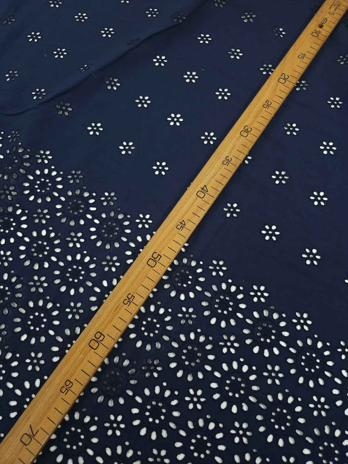 Dark Navy Daisy Border Lightweight Cotton Broderie Anglaise