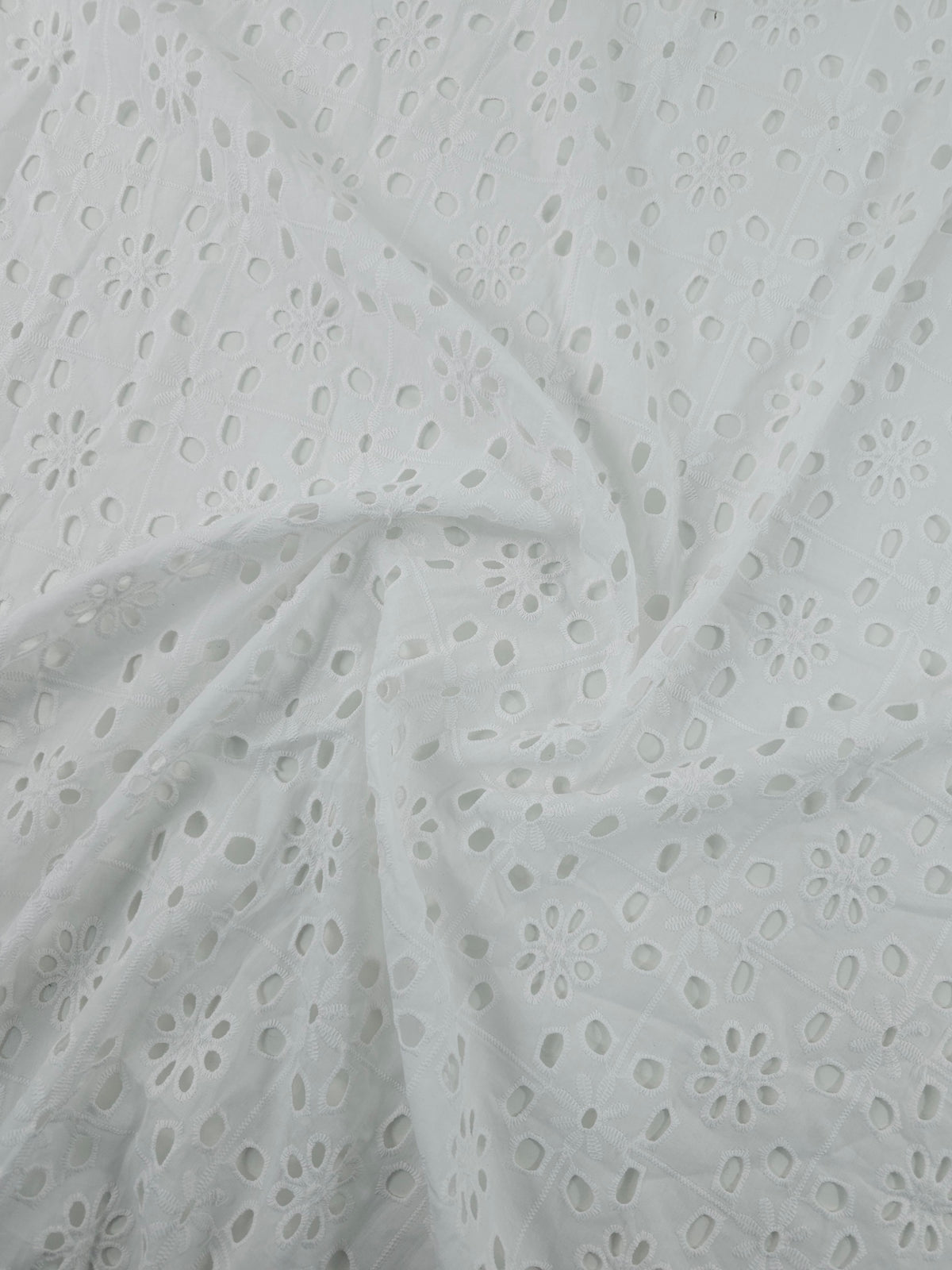 White Floral Squares Cotton Broderie Anglaise