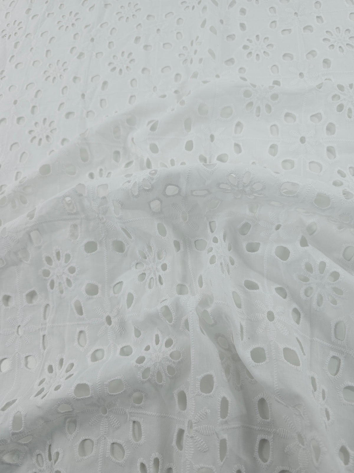 White Floral Squares Cotton Broderie Anglaise