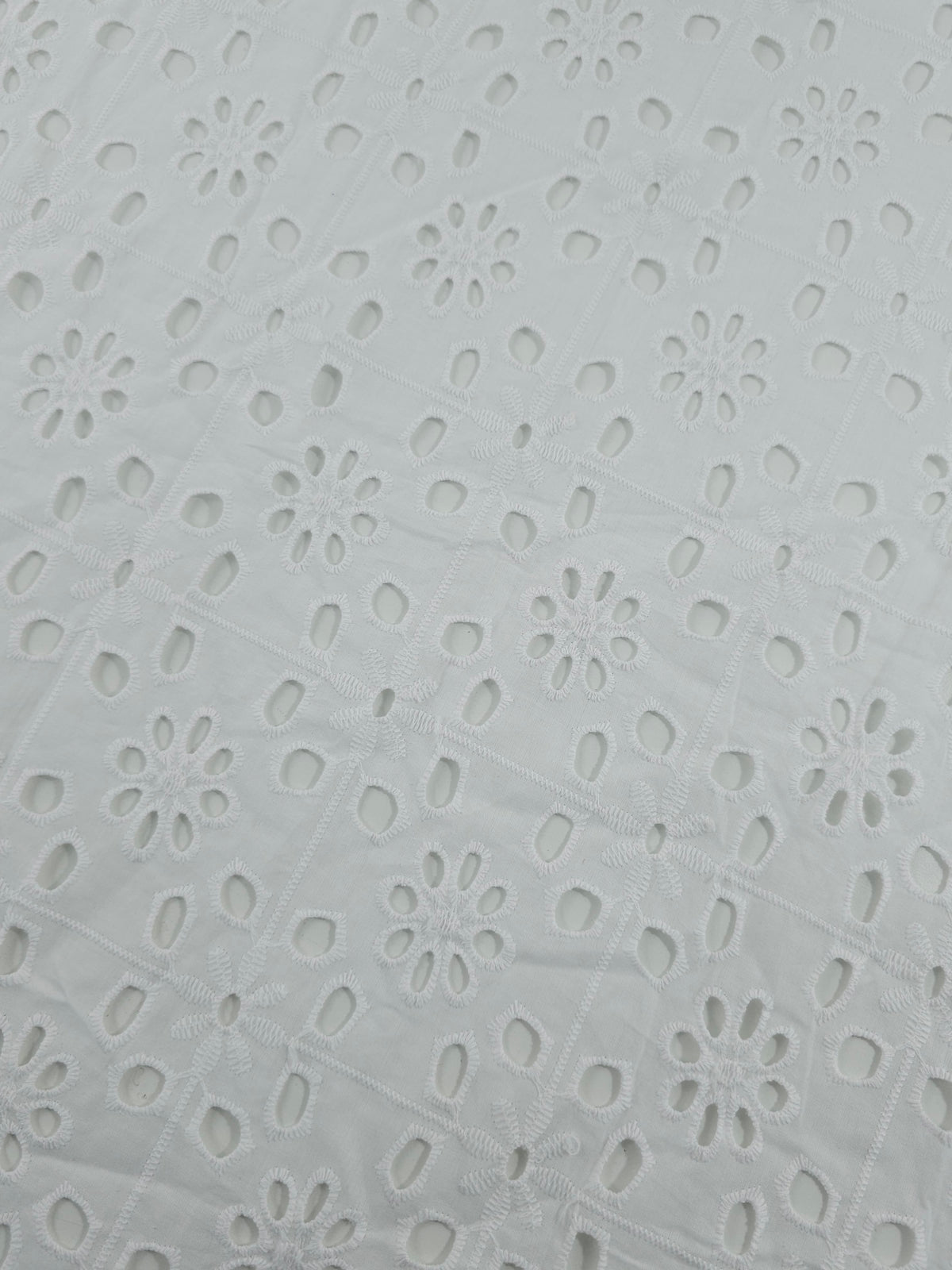 White Floral Squares Cotton Broderie Anglaise