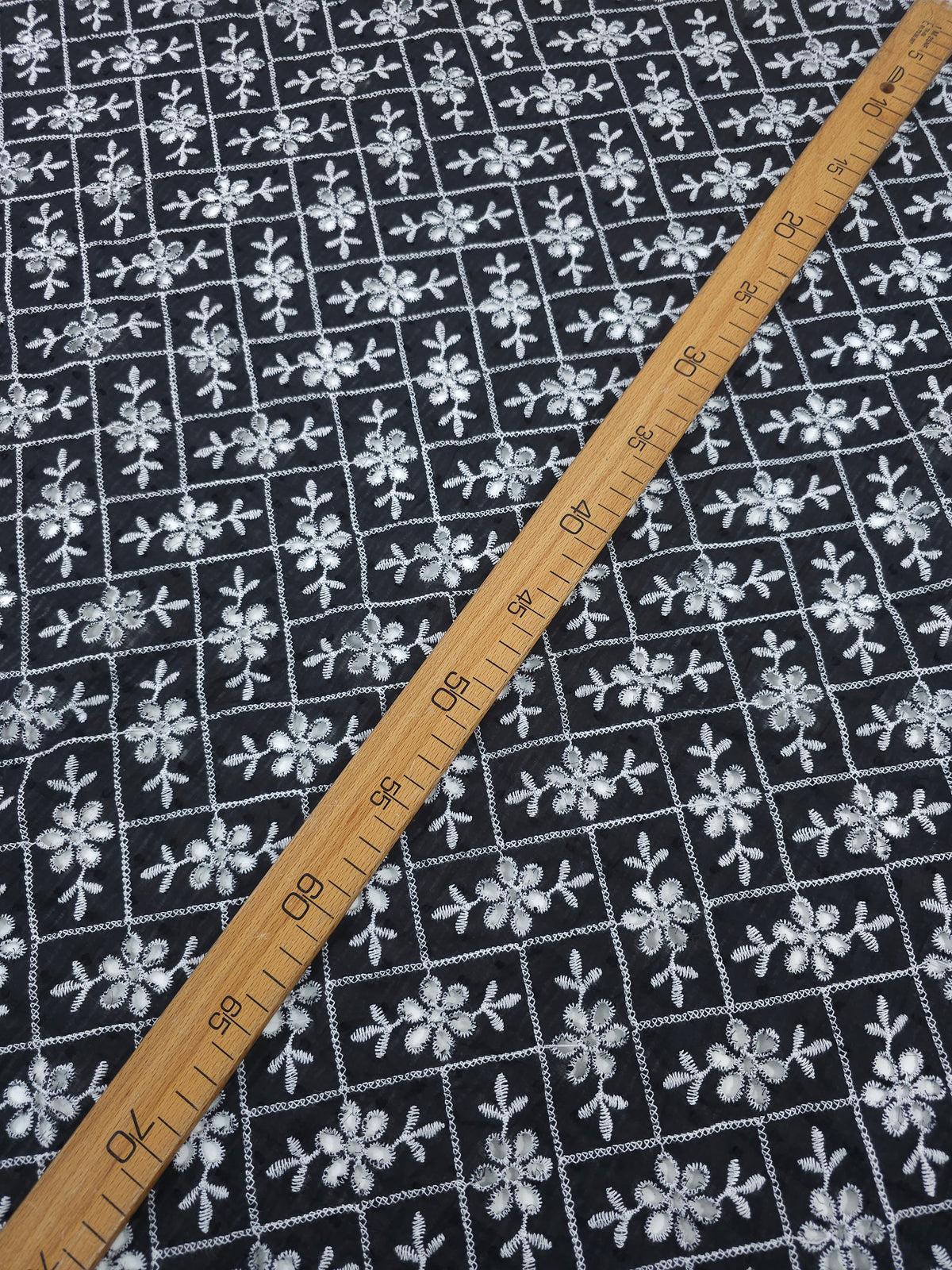 Black/White Rectangle Floral Dobby Sheer Cotton Broderie Anglaise