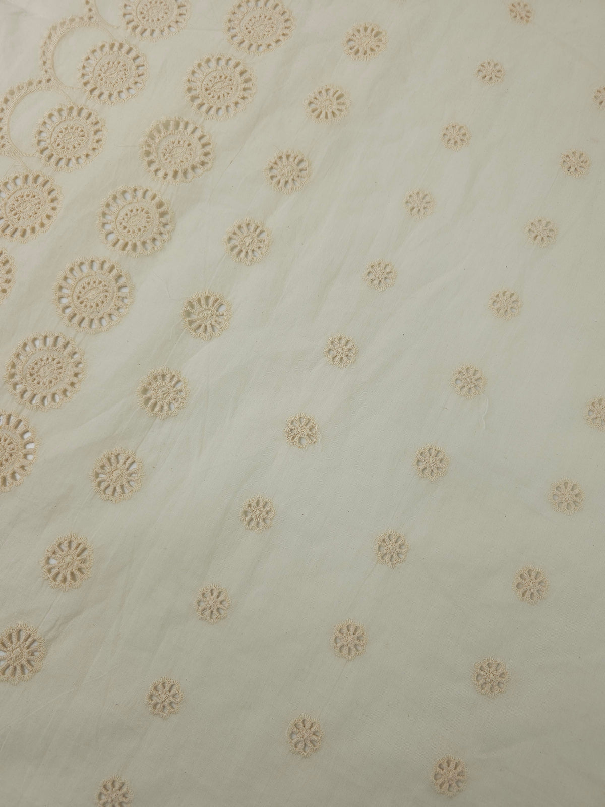 Creamy Beige Symmetry Puff Floral Lightweight Cotton Broderie Anglaise