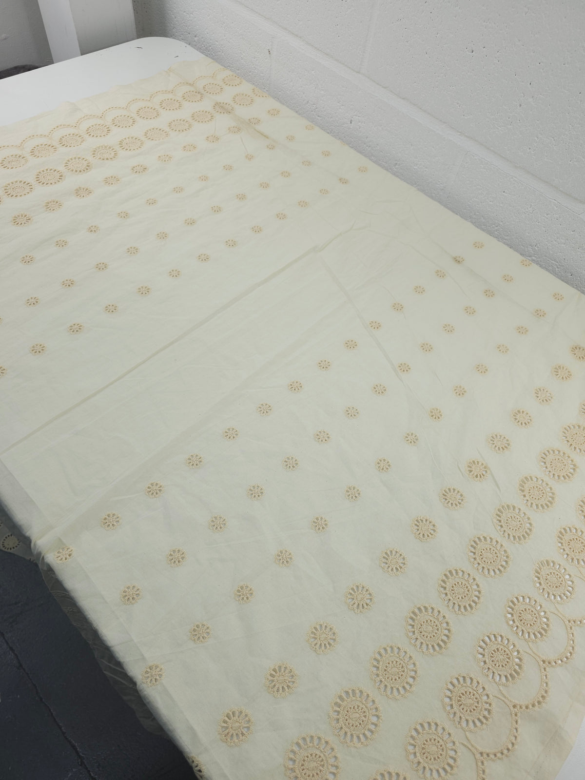 Creamy Beige Symmetry Puff Floral Lightweight Cotton Broderie Anglaise