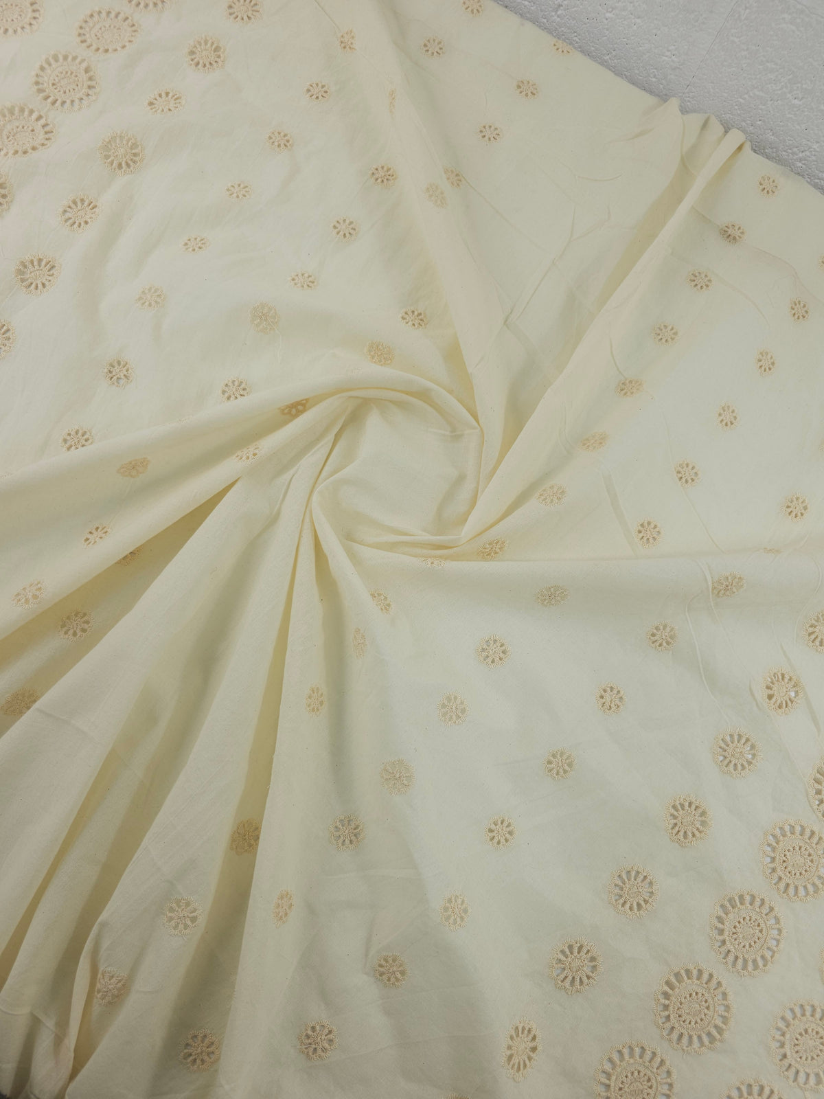 Creamy Beige Symmetry Puff Floral Lightweight Cotton Broderie Anglaise