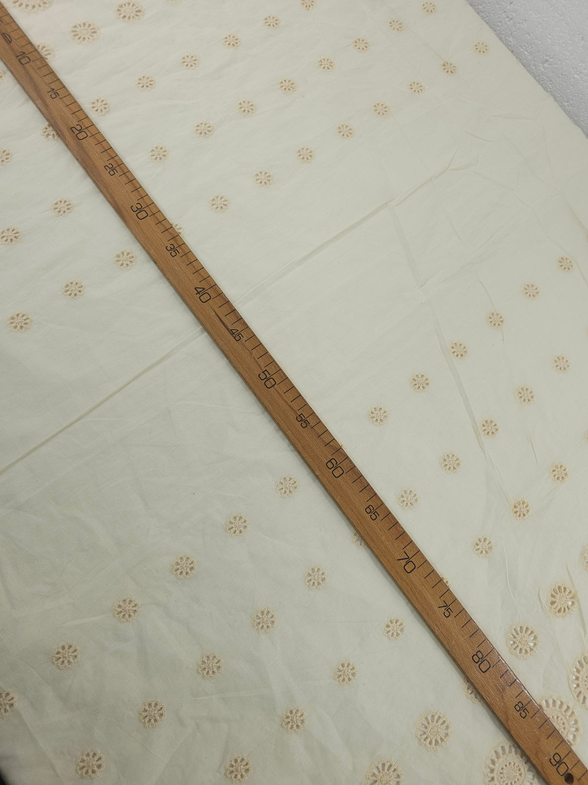 Creamy Beige Symmetry Puff Floral Lightweight Cotton Broderie Anglaise