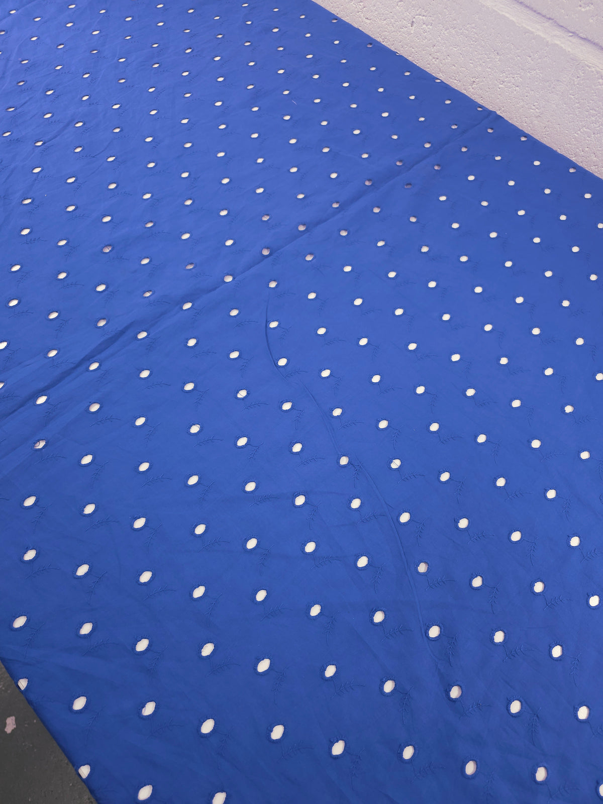 Cobalt Blue Oval Leaf Cotton Broderie Anglaise