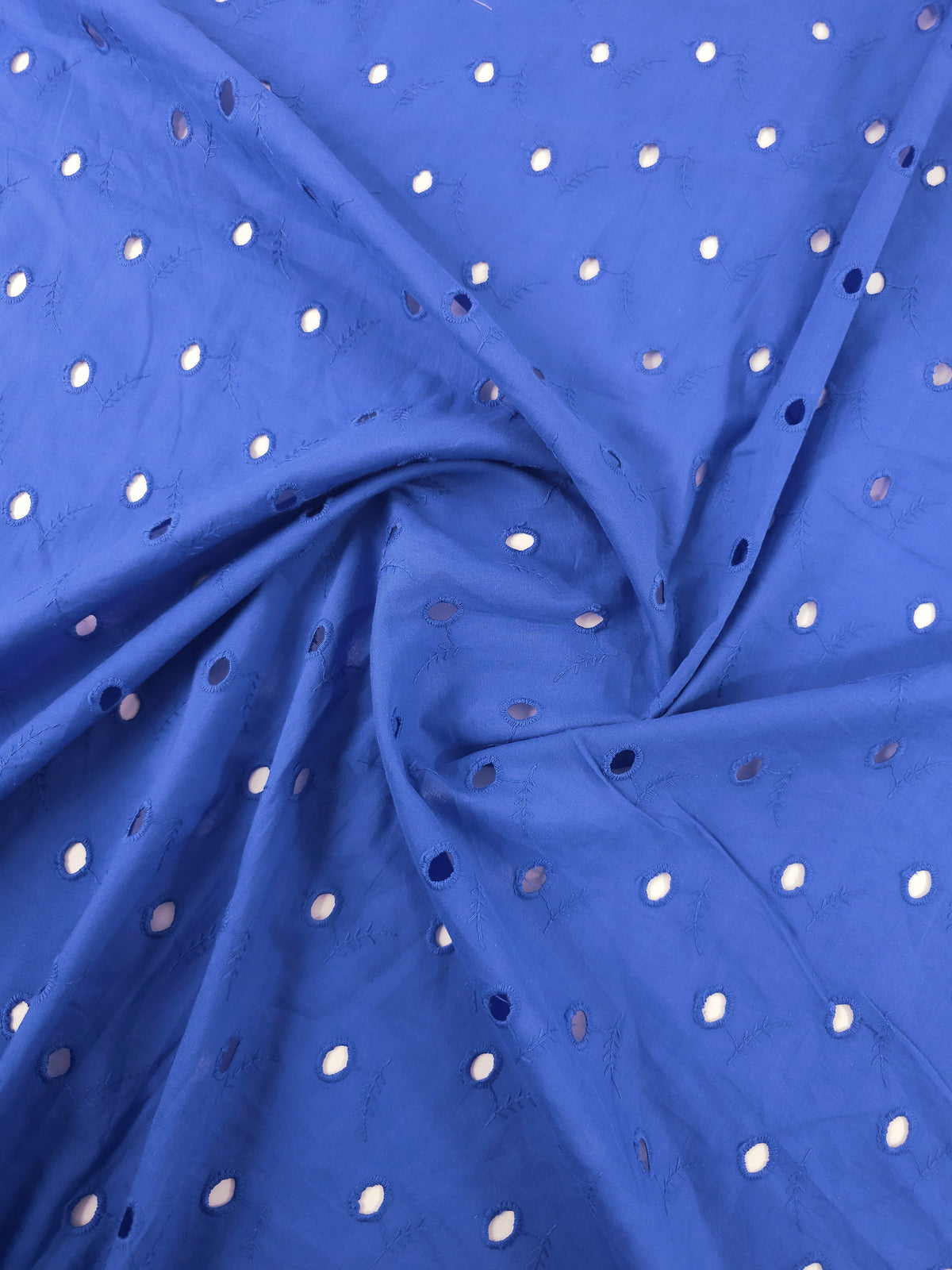 Cobalt Blue Oval Leaf Cotton Broderie Anglaise