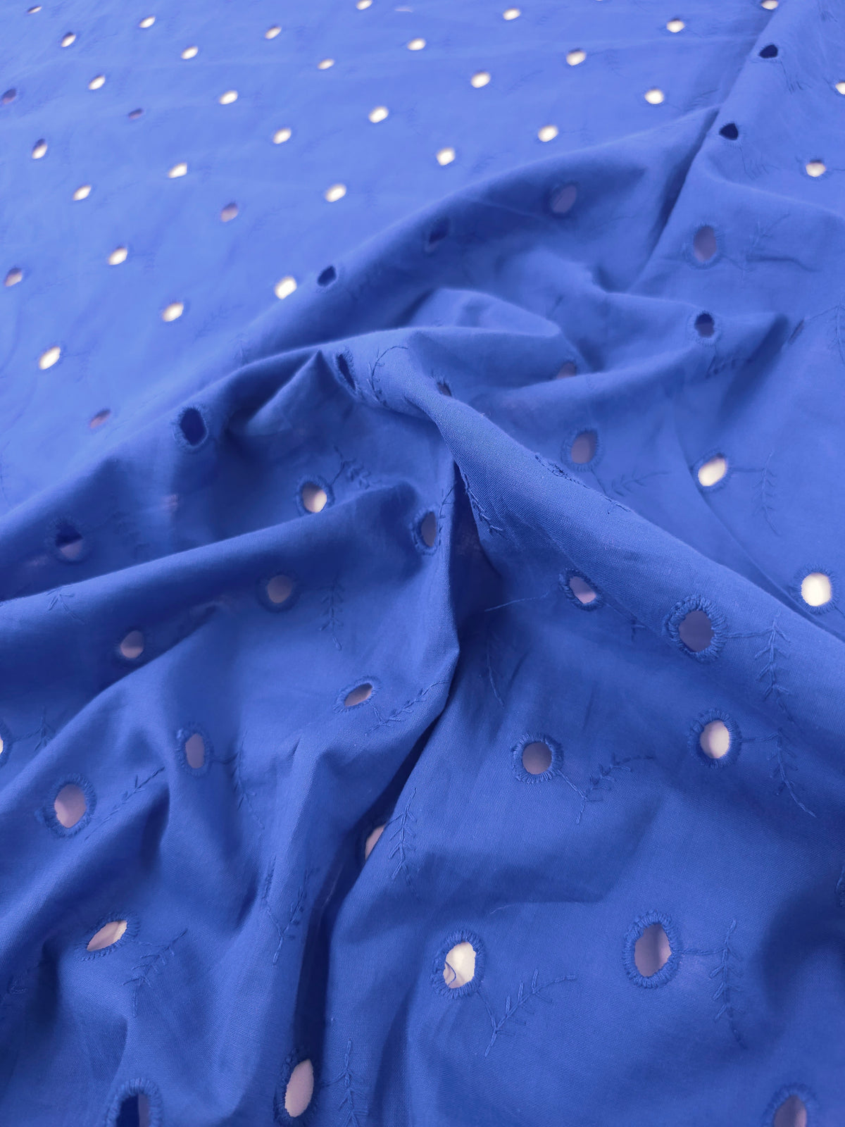 Cobalt Blue Oval Leaf Cotton Broderie Anglaise
