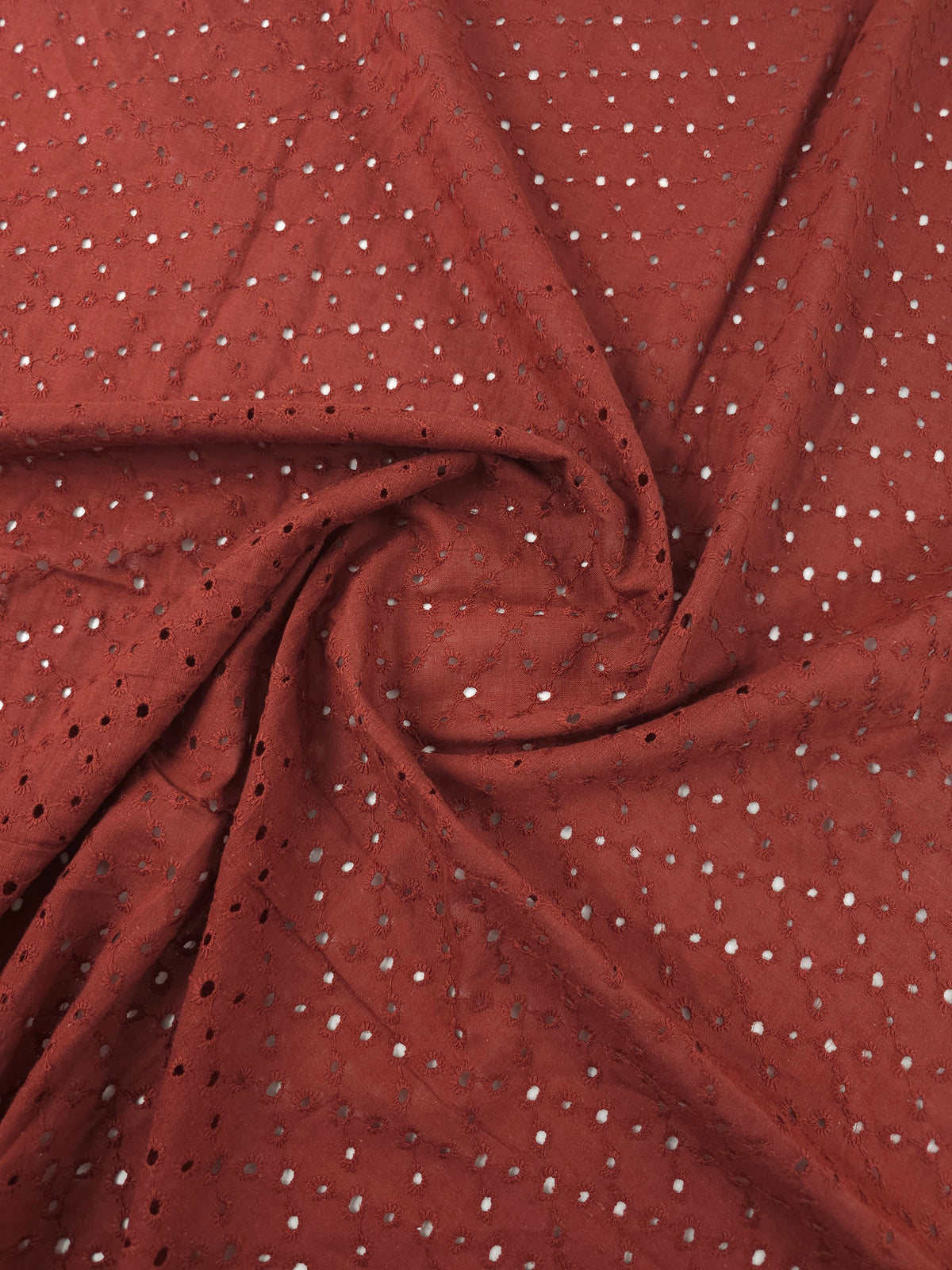 Deep Rust Diamond Circles Cotton Broderie Anglaise