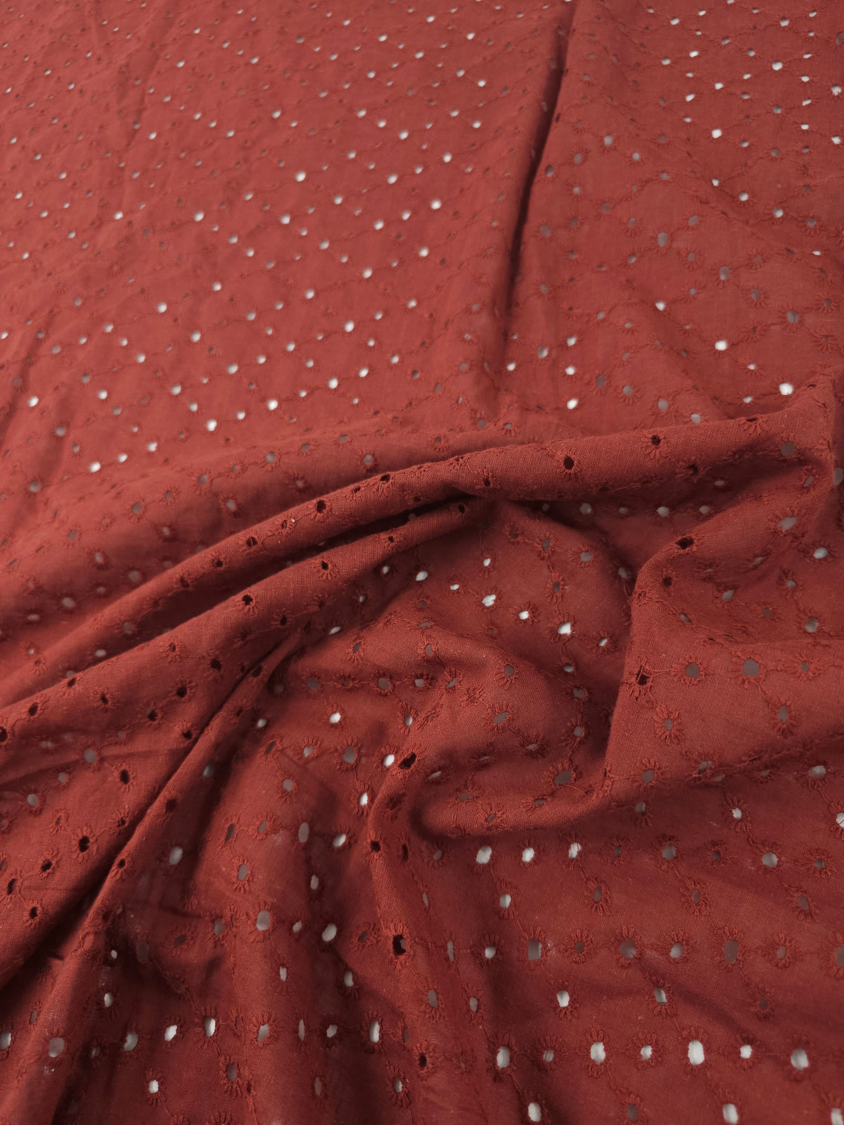 Deep Rust Diamond Circles Cotton Broderie Anglaise