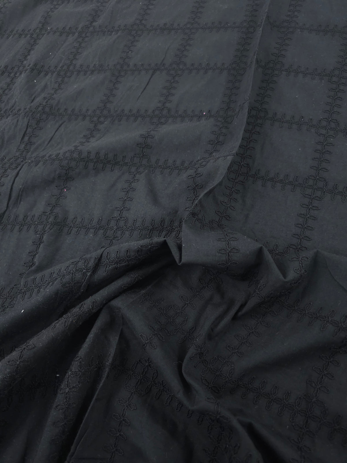 Black Square Check Cotton Broderie Anglaise