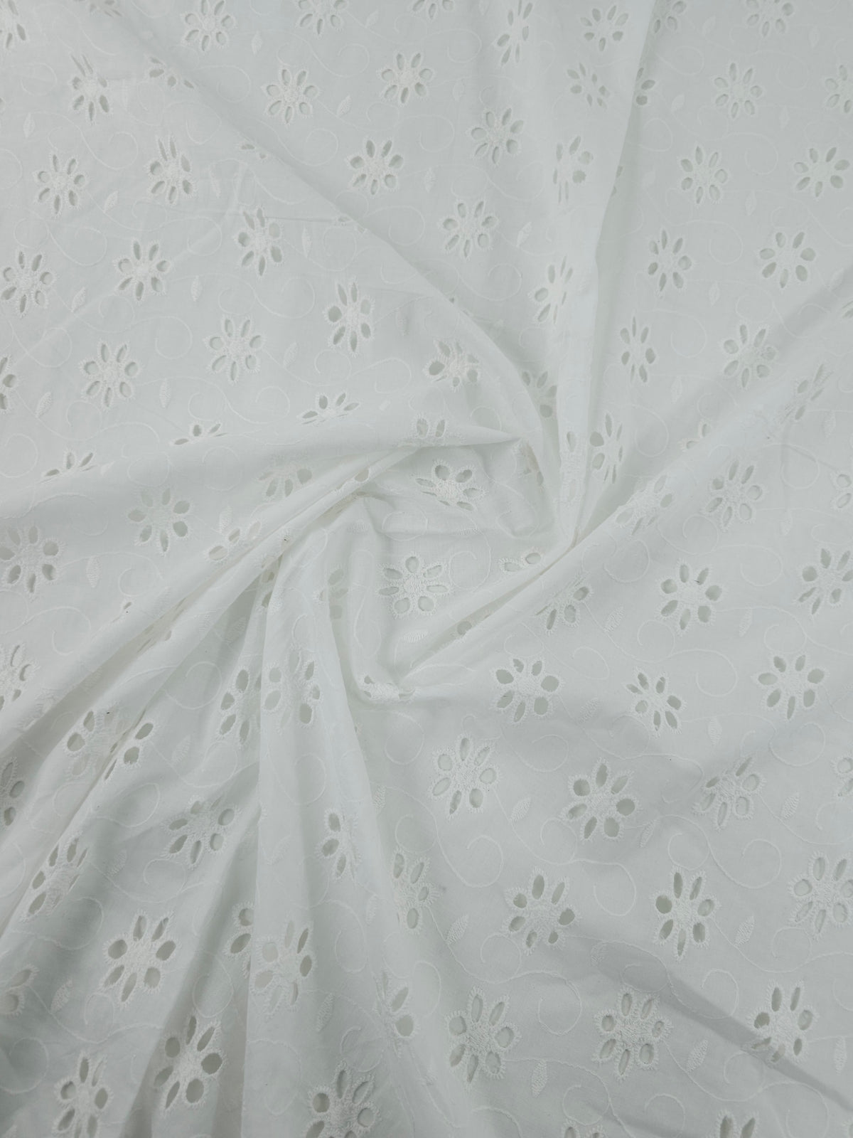 White Swirl Flower Lightweight Cotton Broderie Anglaise