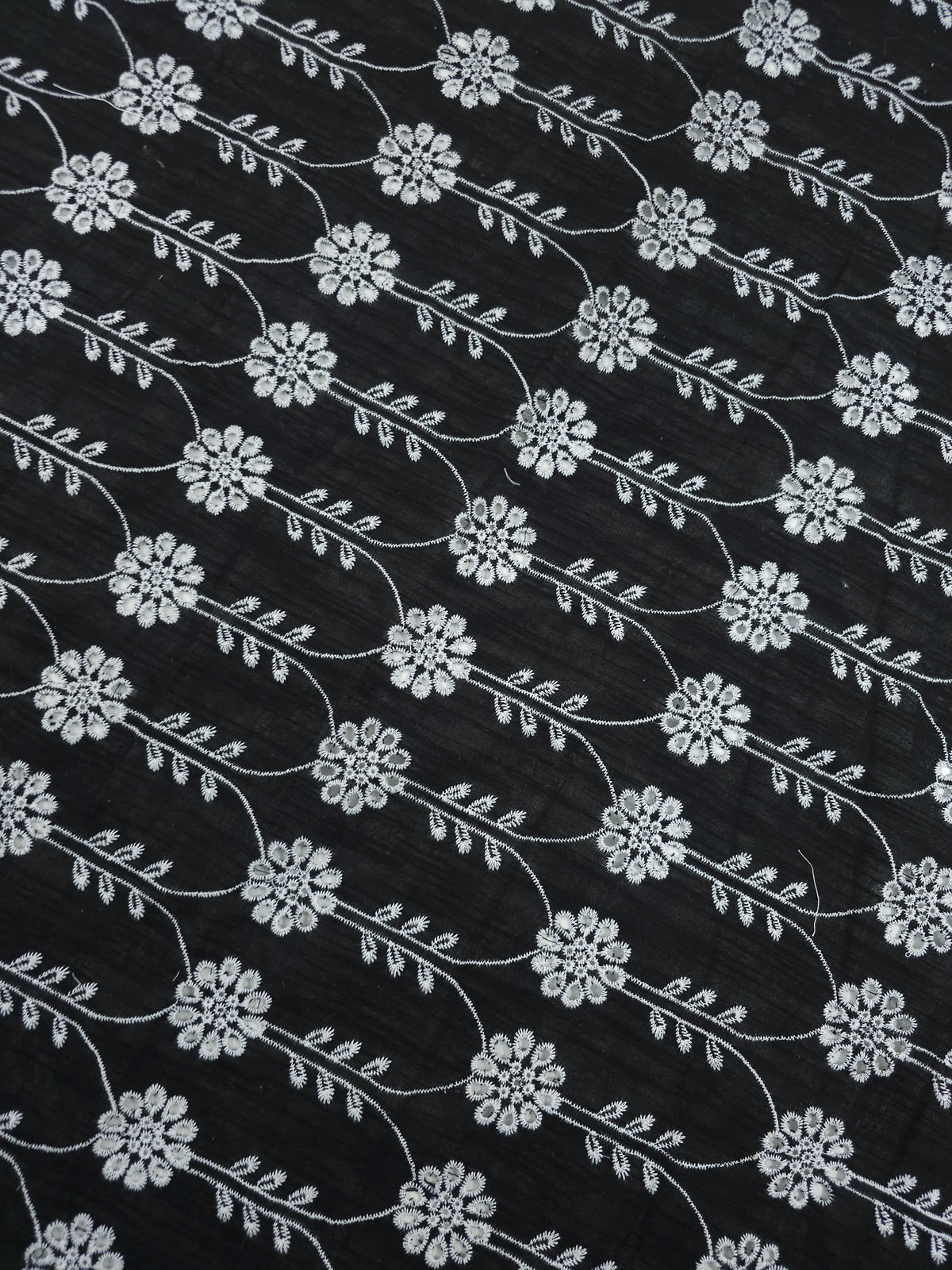 Black/White Floral Arch Sheer Cotton Broderie Anglaise