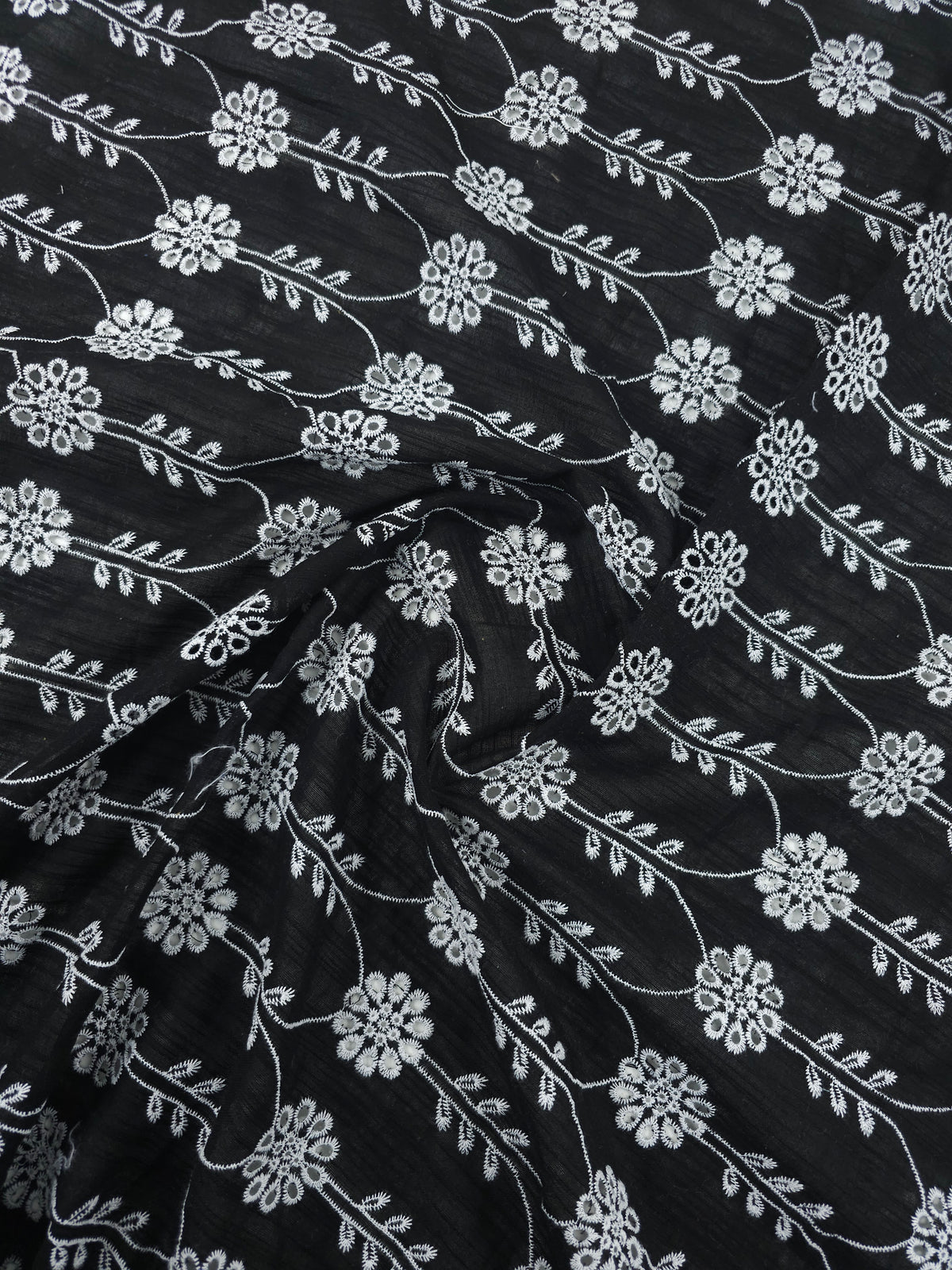 Black/White Floral Arch Sheer Cotton Broderie Anglaise
