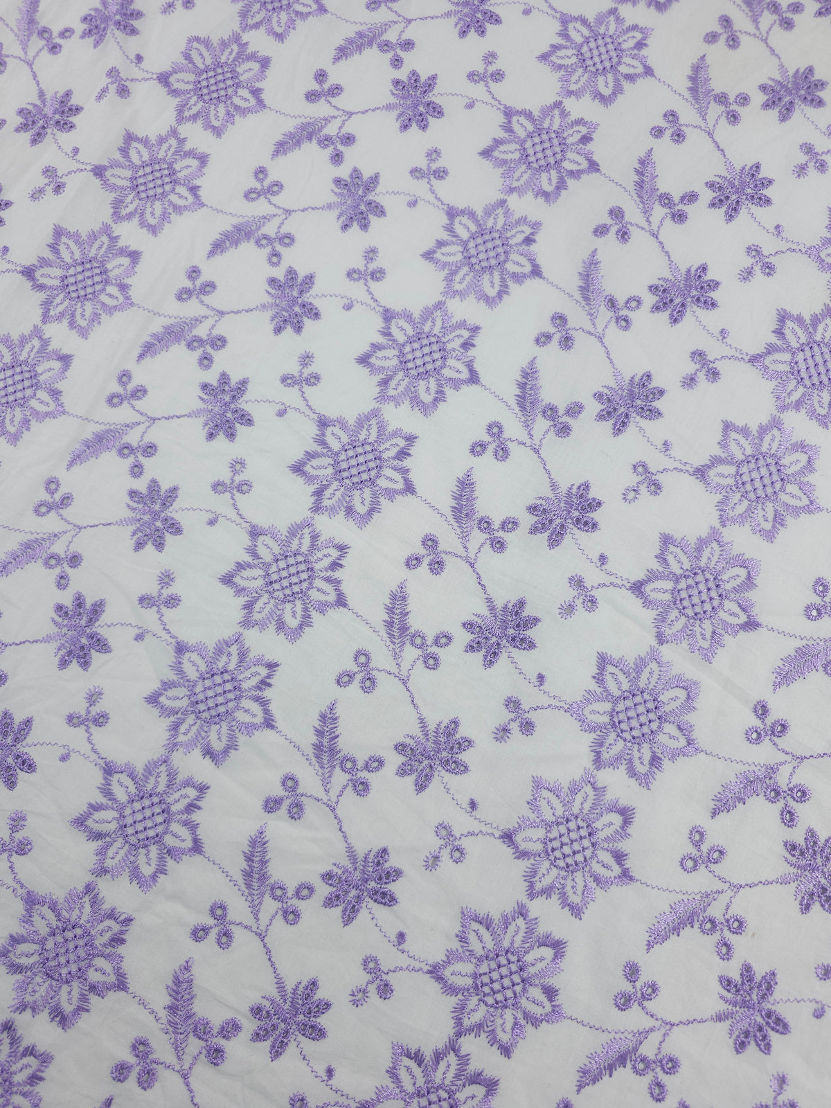 Metallic Lilac/White Floral Trail Cambric Cotton Broderie Anglaise