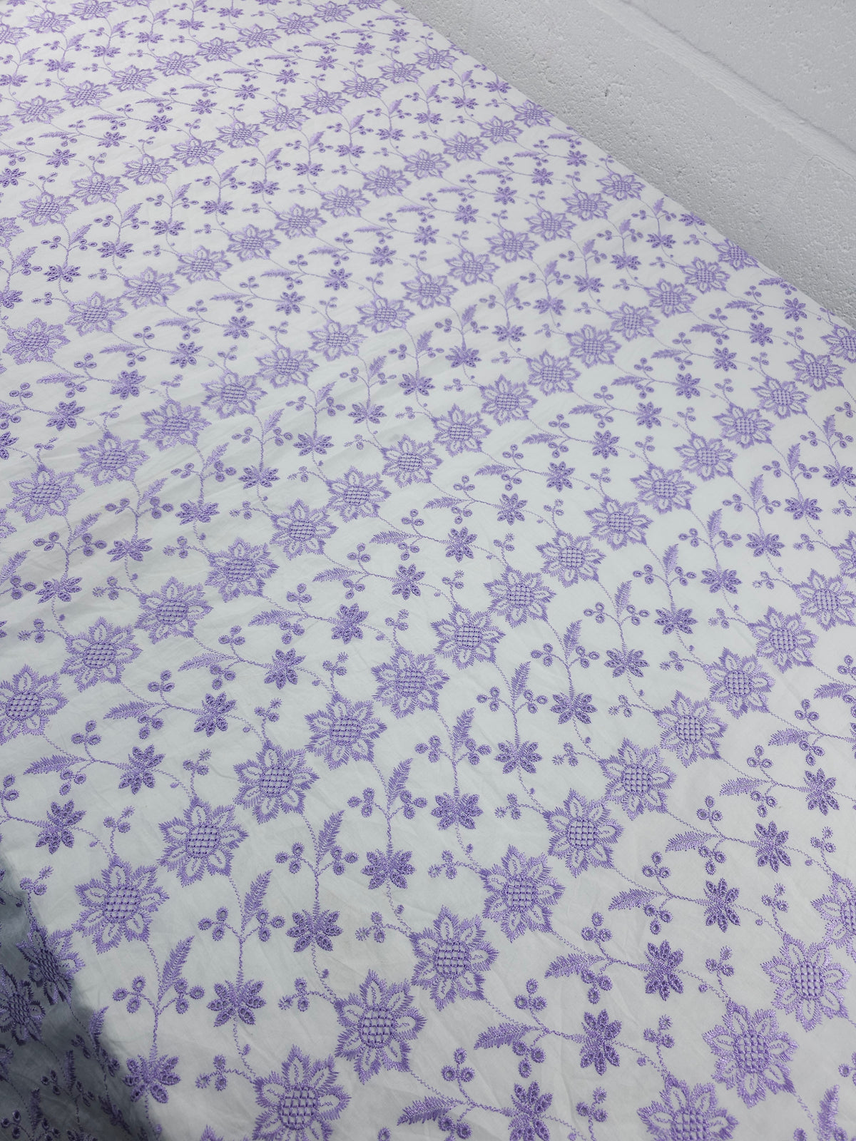 Metallic Lilac/White Floral Trail Cambric Cotton Broderie Anglaise