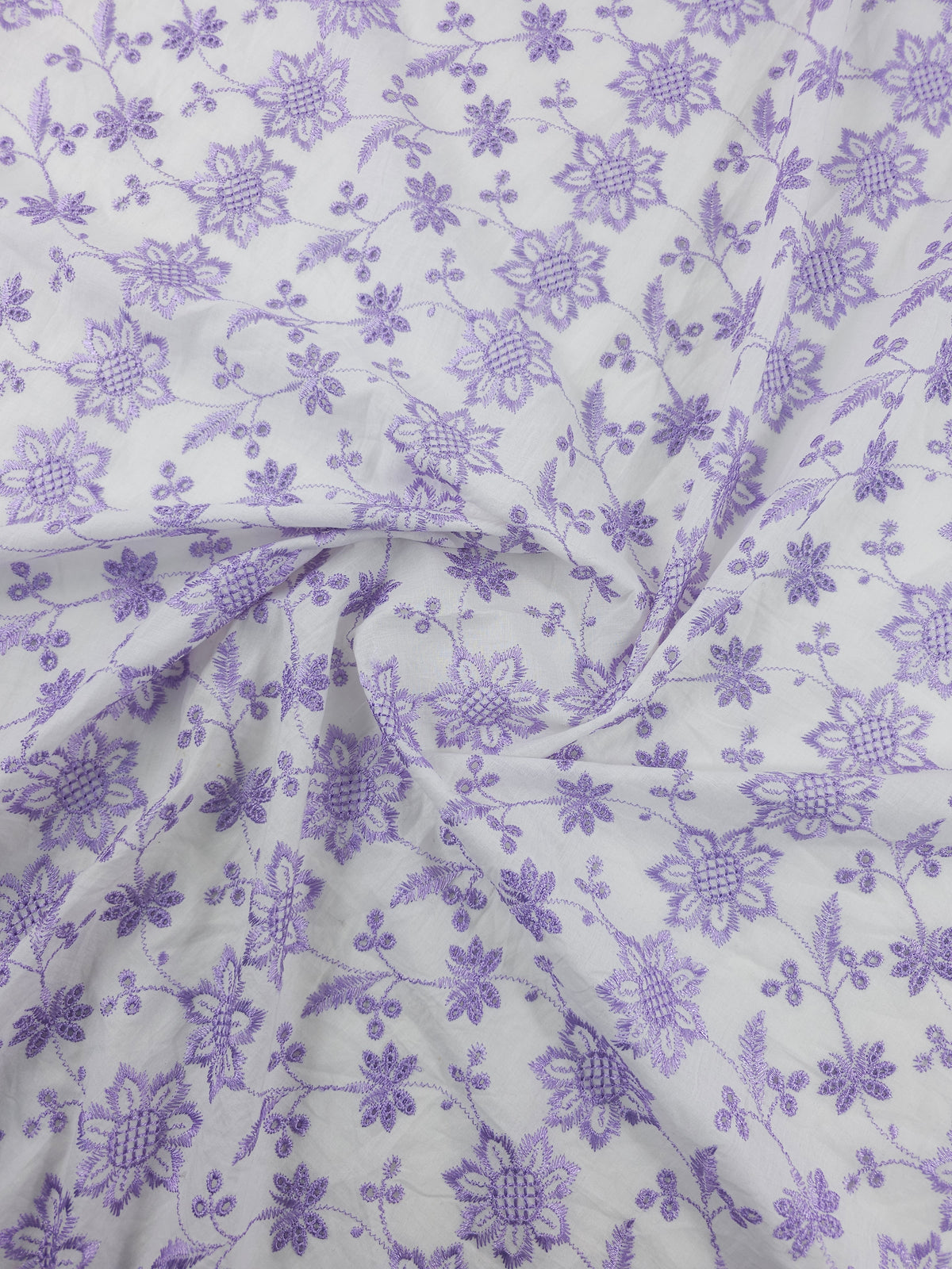Metallic Lilac/White Floral Trail Cambric Cotton Broderie Anglaise