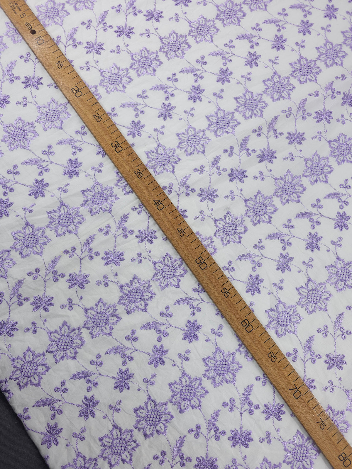 Metallic Lilac/White Floral Trail Cambric Cotton Broderie Anglaise