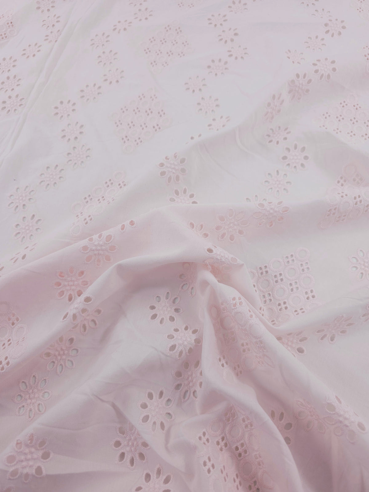 Baby Pink Diamond Flower Chain Cotton Broderie Anglaise