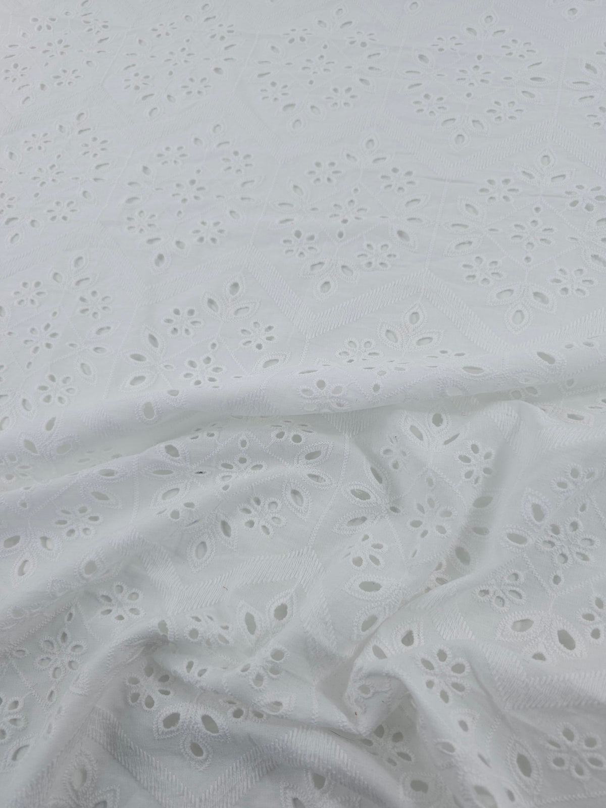 White Damask Tapestry Cotton Broderie Anglaise