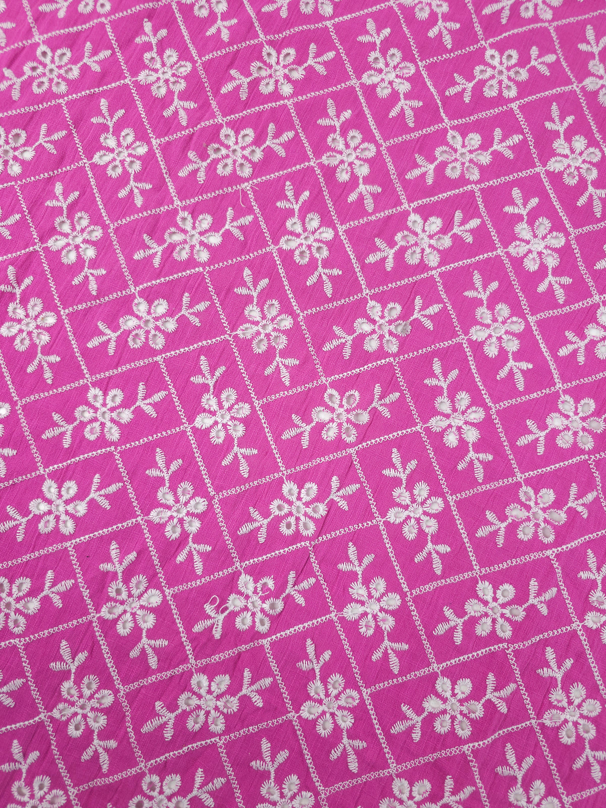 Magenta Pink Rectangle Floral Cotton Broderie Anglaise
