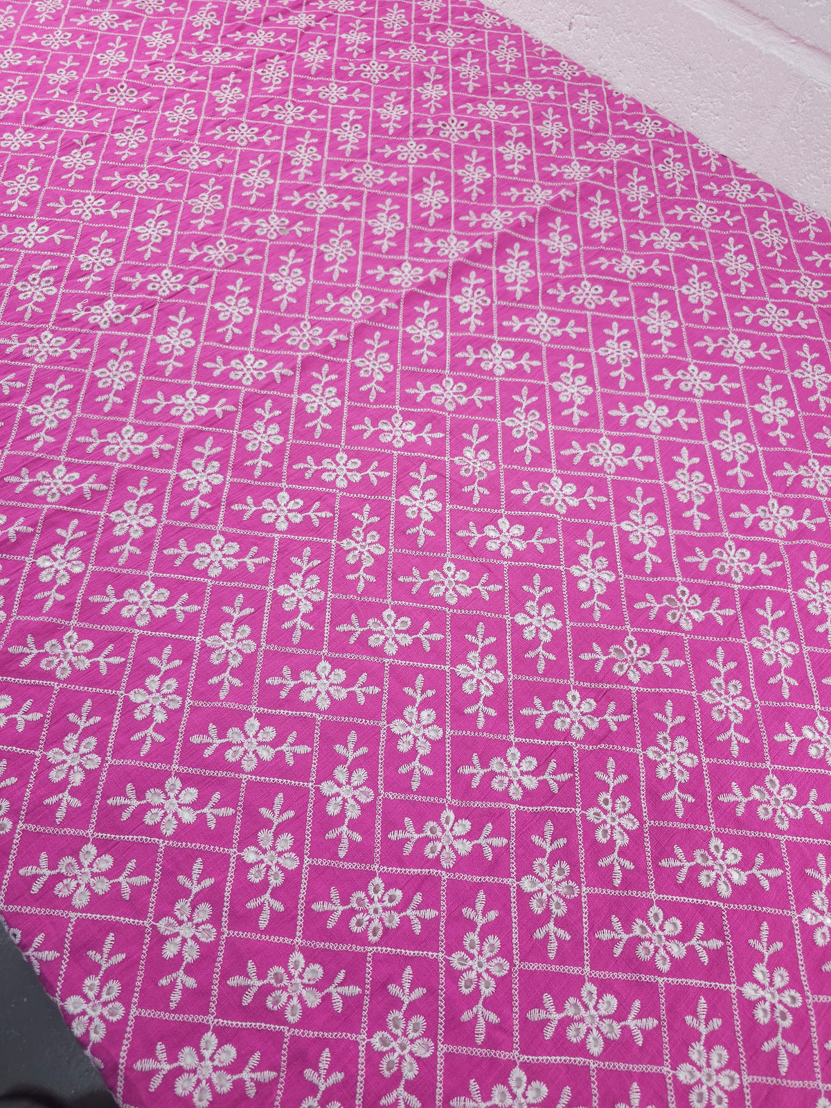 Magenta Pink Rectangle Floral Cotton Broderie Anglaise