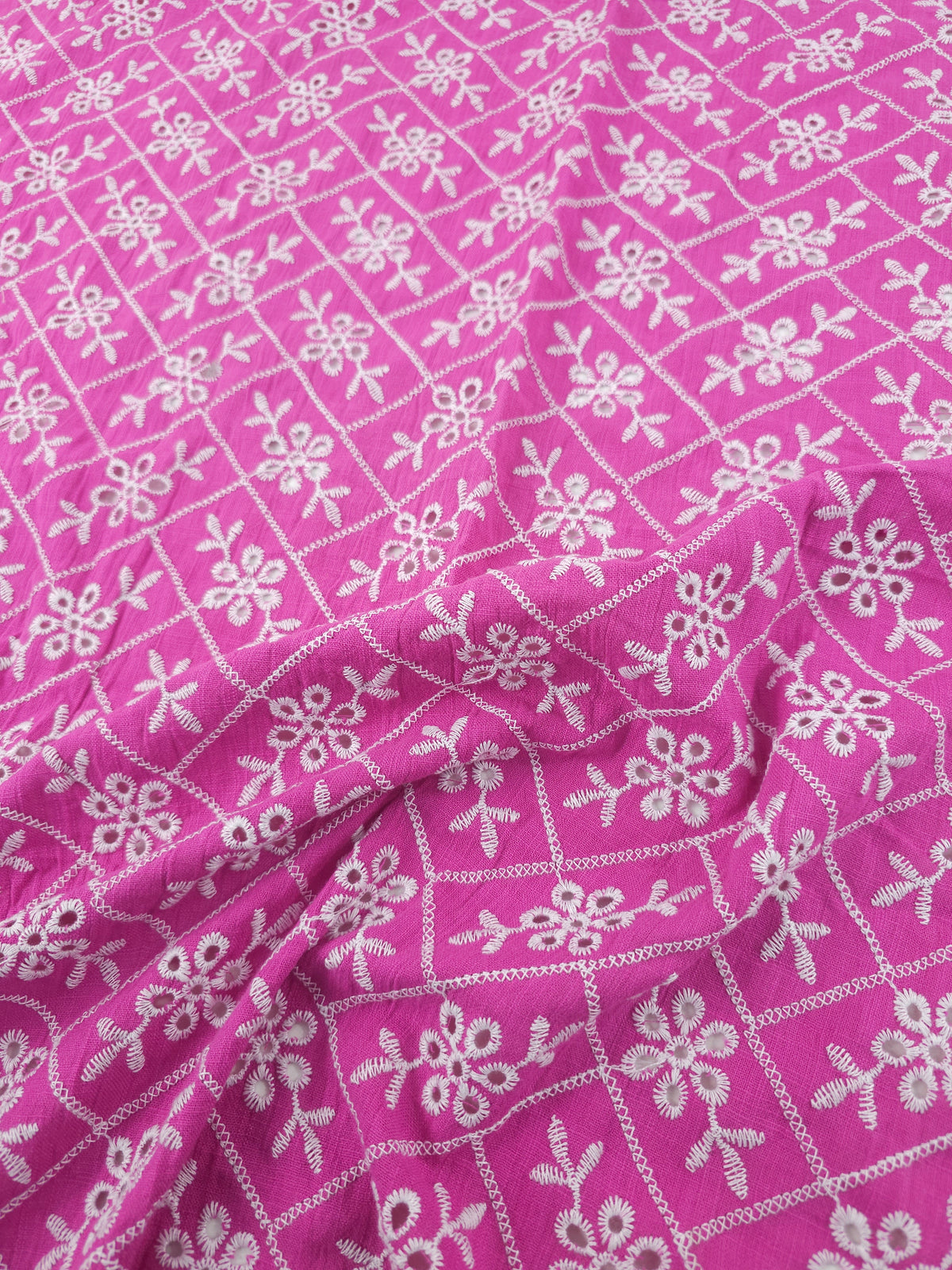 Magenta Pink Rectangle Floral Cotton Broderie Anglaise