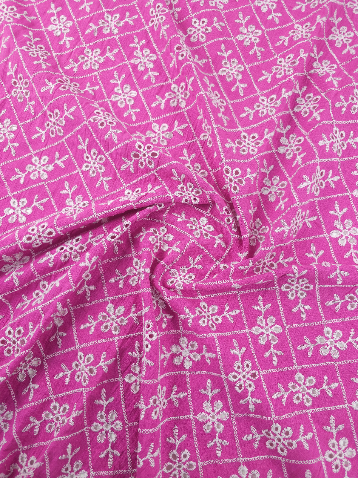 Magenta Pink Rectangle Floral Cotton Broderie Anglaise