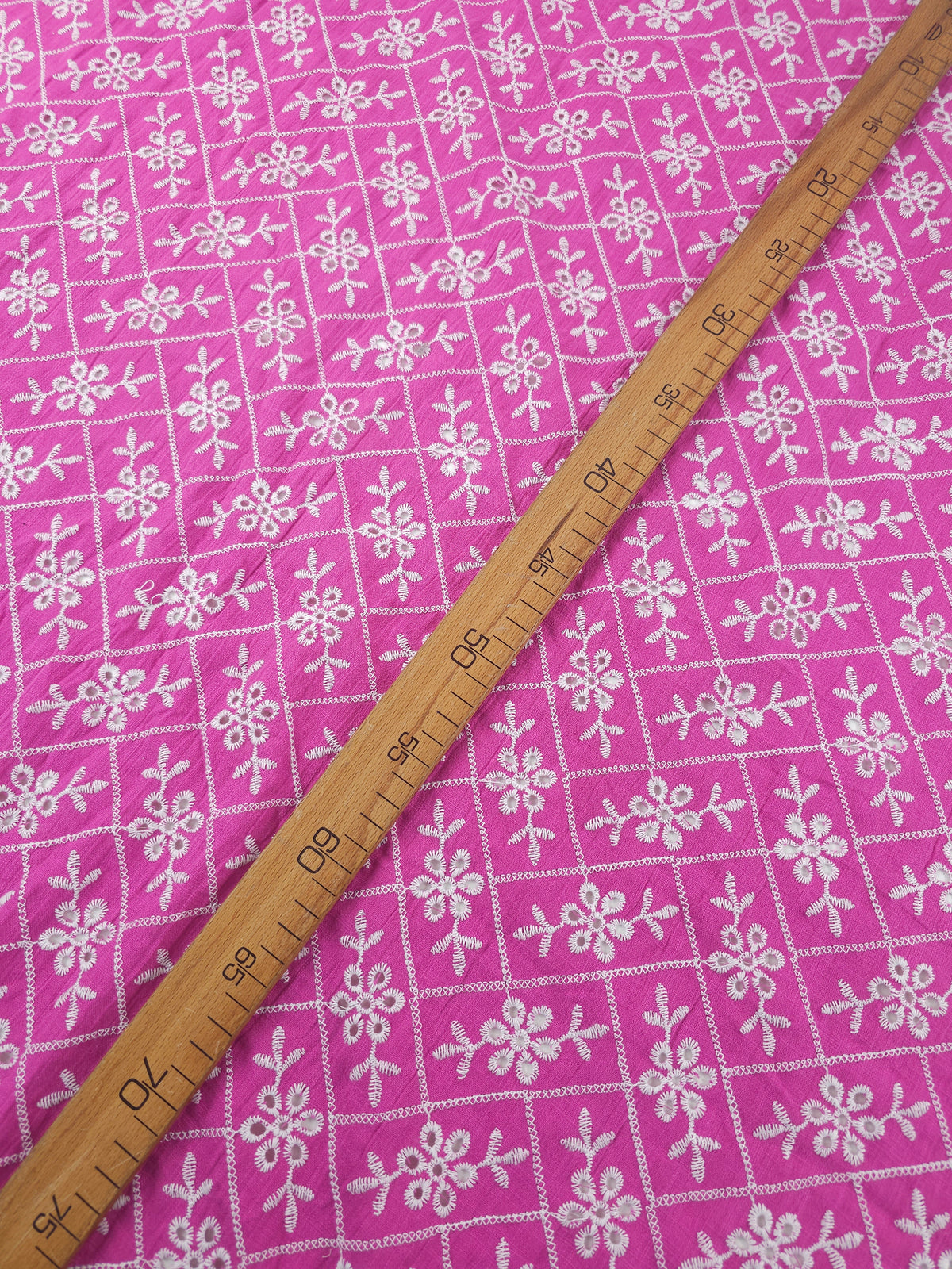 Magenta Pink Rectangle Floral Cotton Broderie Anglaise