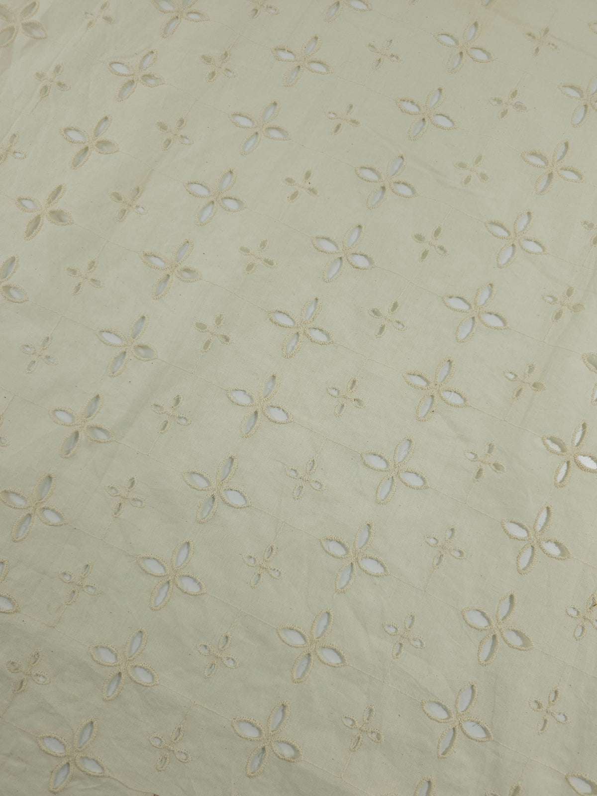 Creamy Beige Diamond Petal Lightweight Cotton Broderie Anglaise
