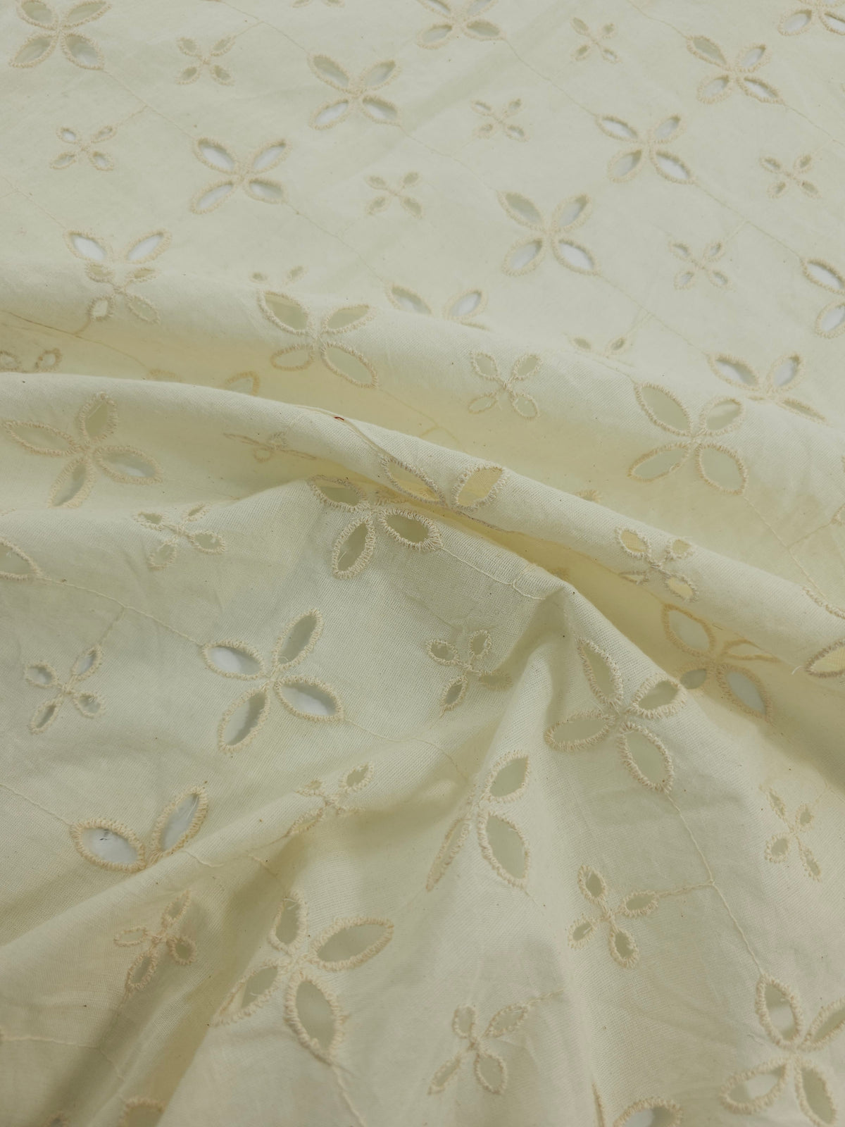 Creamy Beige Diamond Petal Lightweight Cotton Broderie Anglaise